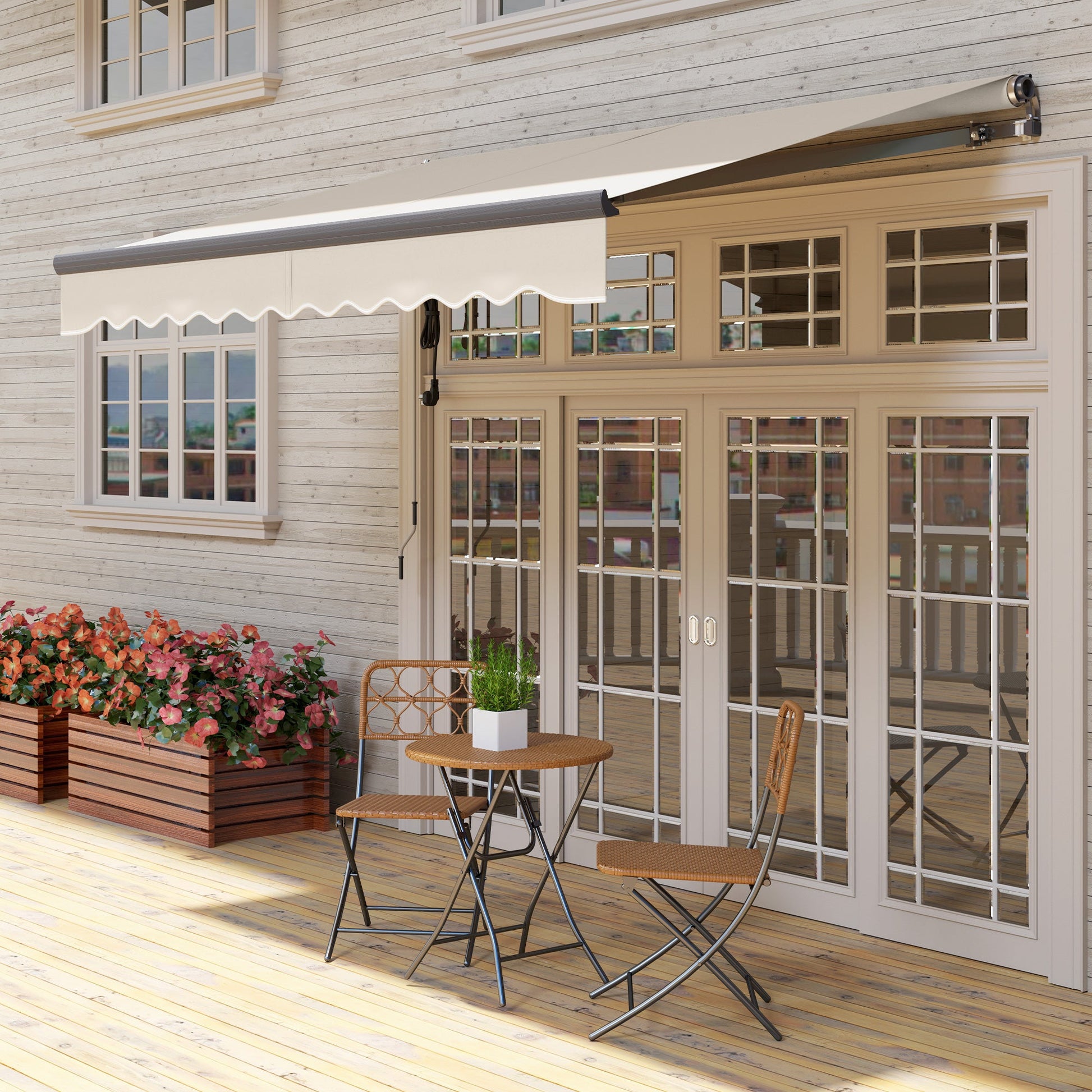 3 x 2.5m Electric Awning with Remote Controller, Aluminium Frame DIY Retractable Awning, UV30+ Sun Shade Canopy for Garden Patio Deck Door Window, Beige