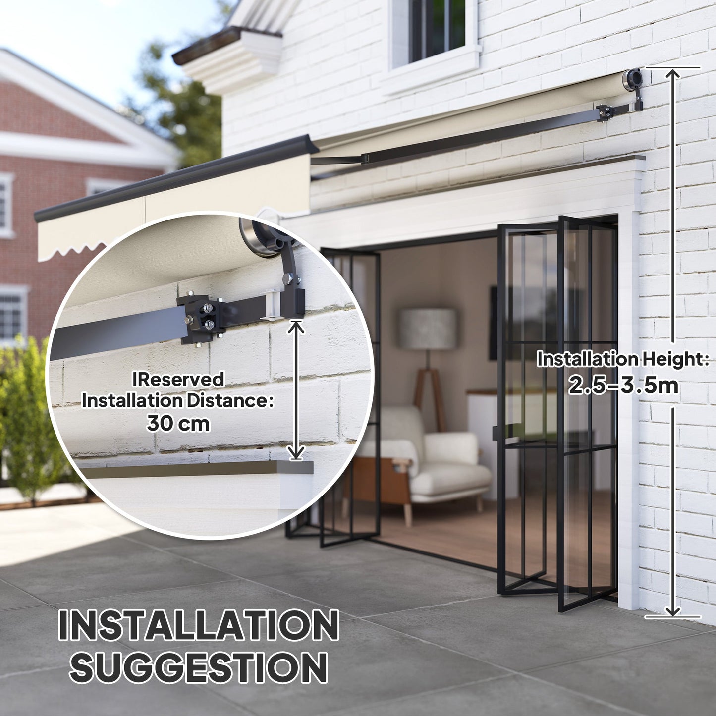 3 x 2.5m Electric Awning with Remote Controller, Aluminium Frame DIY Retractable Awning, UV30+ Sun Shade Canopy for Garden Patio Deck Door Window, Beige