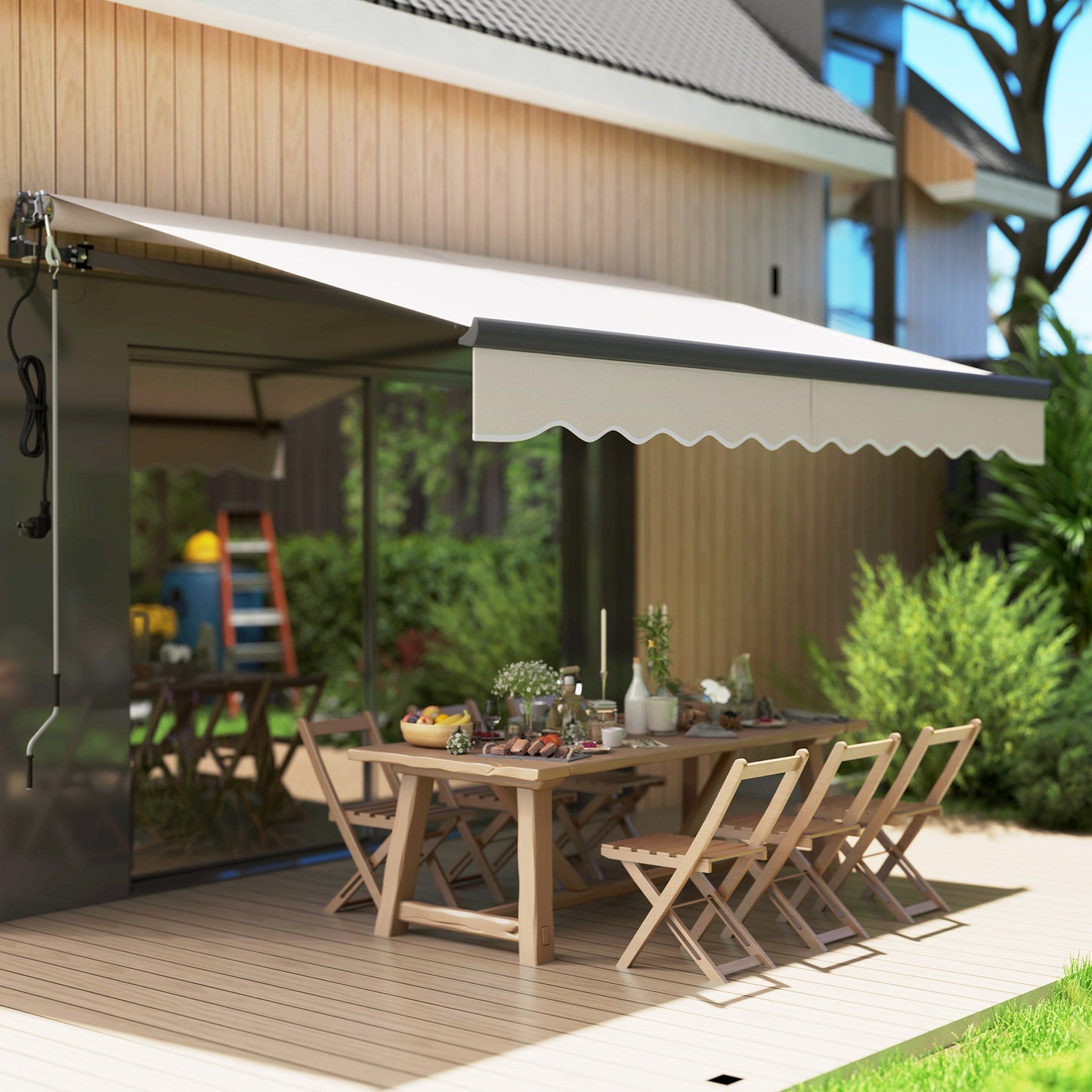 3 x 2.5m Electric Awning with Remote Controller, Aluminium Frame DIY Retractable Awning, UV30+ Sun Shade Canopy for Garden Patio Deck Door Window, Beige