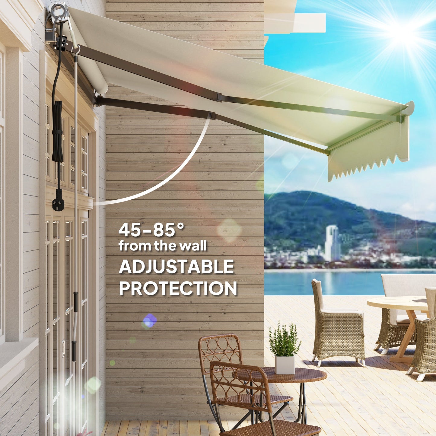 3 x 2.5m Electric Awning with Remote Controller, Aluminium Frame DIY Retractable Awning, UV30+ Sun Shade Canopy for Garden Patio Deck Door Window, Beige