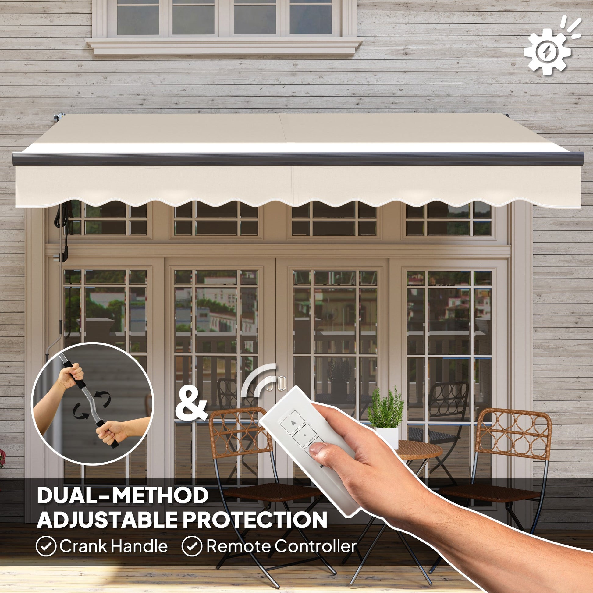 3 x 2.5m Electric Awning with Remote Controller, Aluminium Frame DIY Retractable Awning, UV30+ Sun Shade Canopy for Garden Patio Deck Door Window, Beige