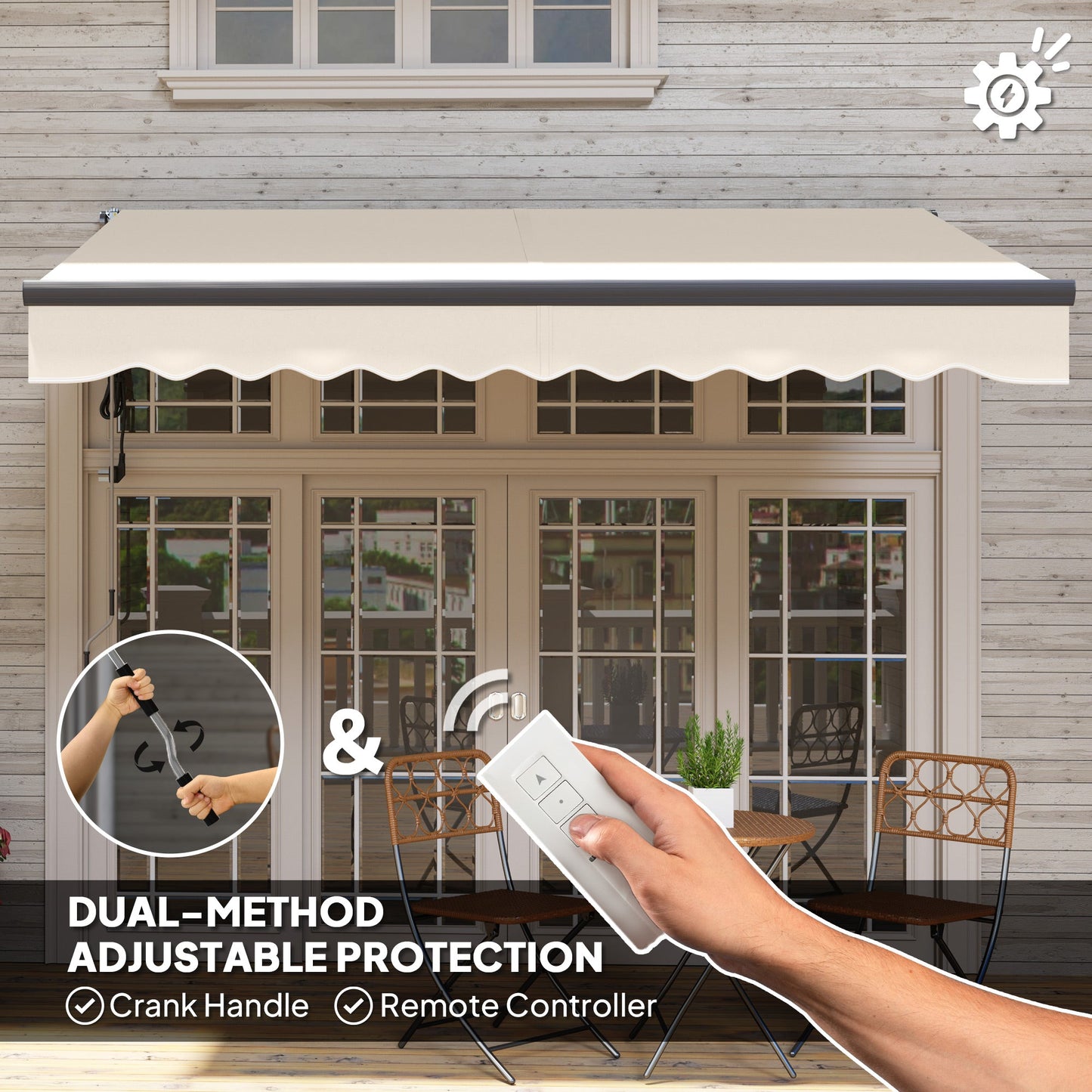 3 x 2.5m Electric Awning with Remote Controller, Aluminium Frame DIY Retractable Awning, UV30+ Sun Shade Canopy for Garden Patio Deck Door Window, Beige