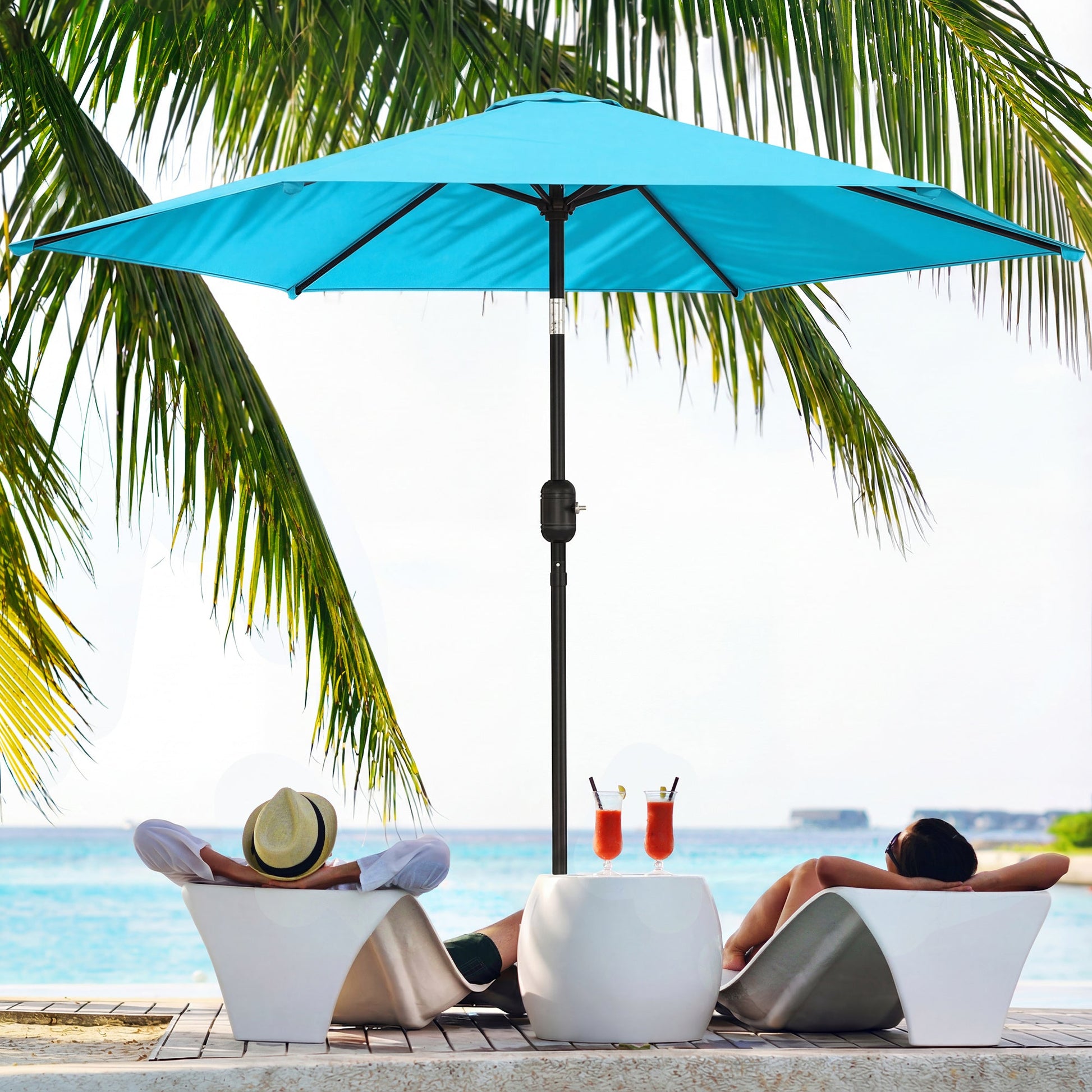 2.6 m Garden Parasol Umbrella with Aluminium Pole, Outdoor Table Market Patio Umbrella Sun Shade with Tilt and Crank, Vent, Blue