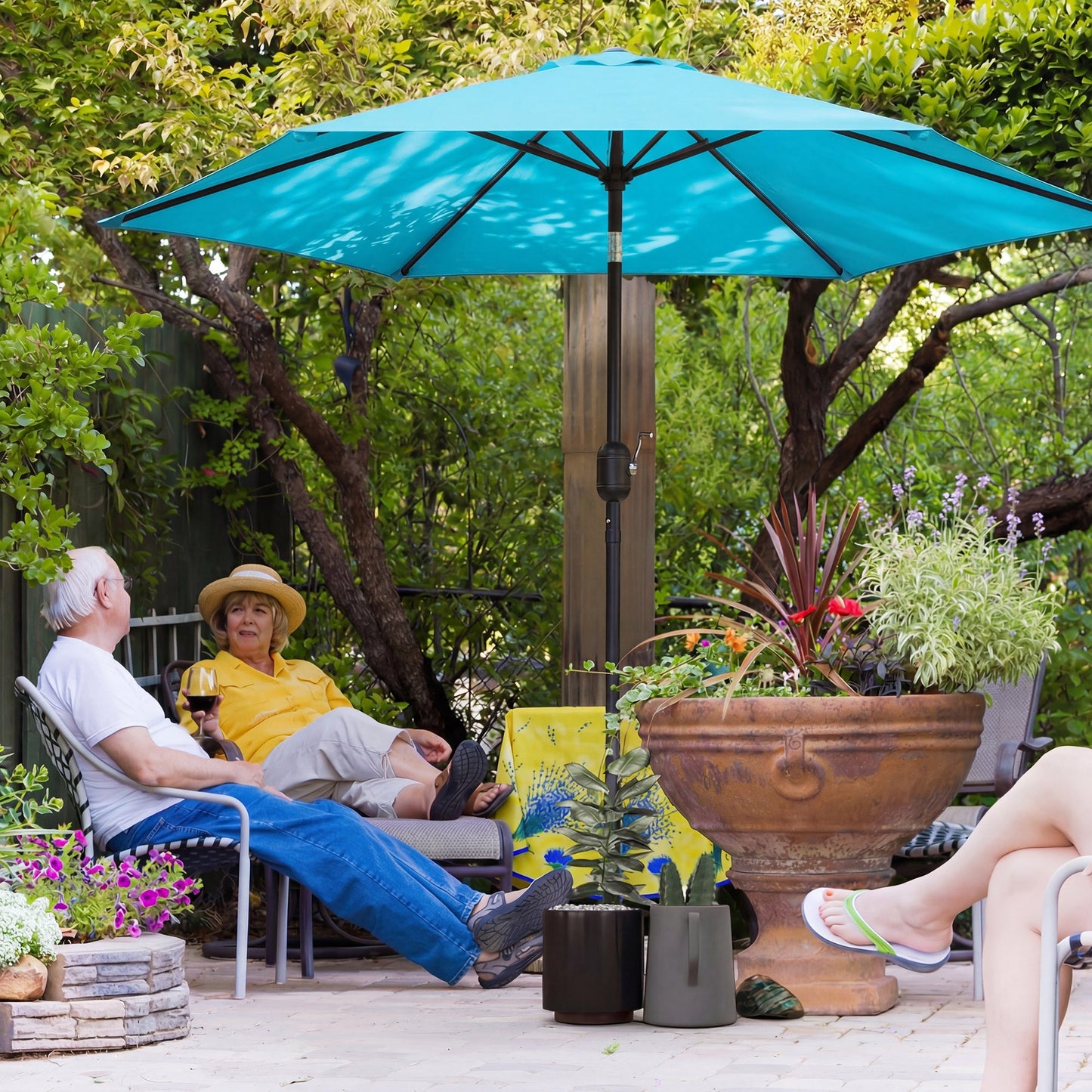 2.6 m Garden Parasol Umbrella with Aluminium Pole, Outdoor Table Market Patio Umbrella Sun Shade with Tilt and Crank, Vent, Blue