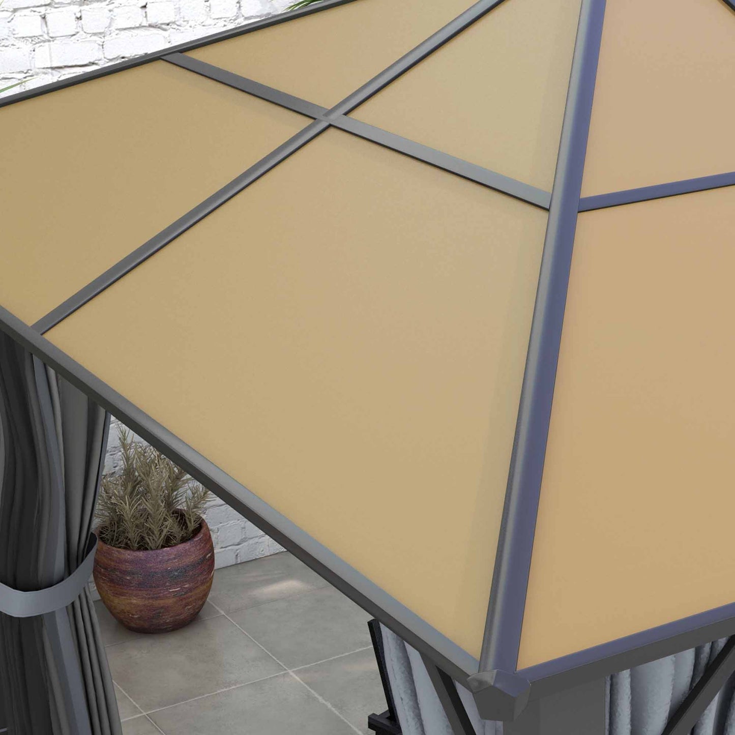 3 x 3.6m Hardtop Gazebo Canopy with Polycarbonate Roof, Aluminium Frame, Permanent Pavilion Garden Gazebo with Netting and Curtains - Grey
