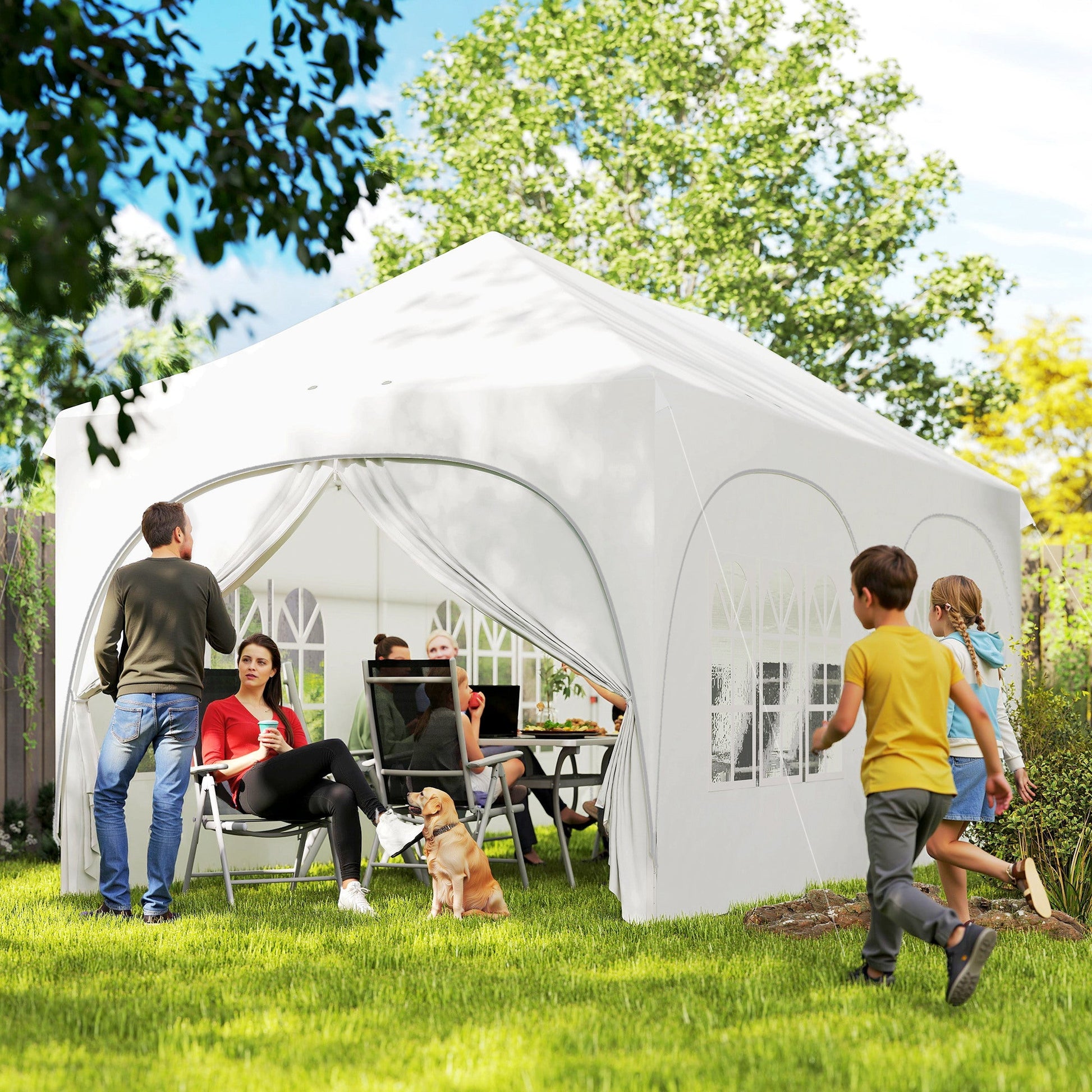 3 x 6m Pop Up Gazebo with Sides, 6 Sandbags, Peak Top Height Adjustable Outdoor Garden Party Tent Marquee Wedding Awning Canopy Instant Event Shelter with Carry Bag, Windows, Light Grey/White