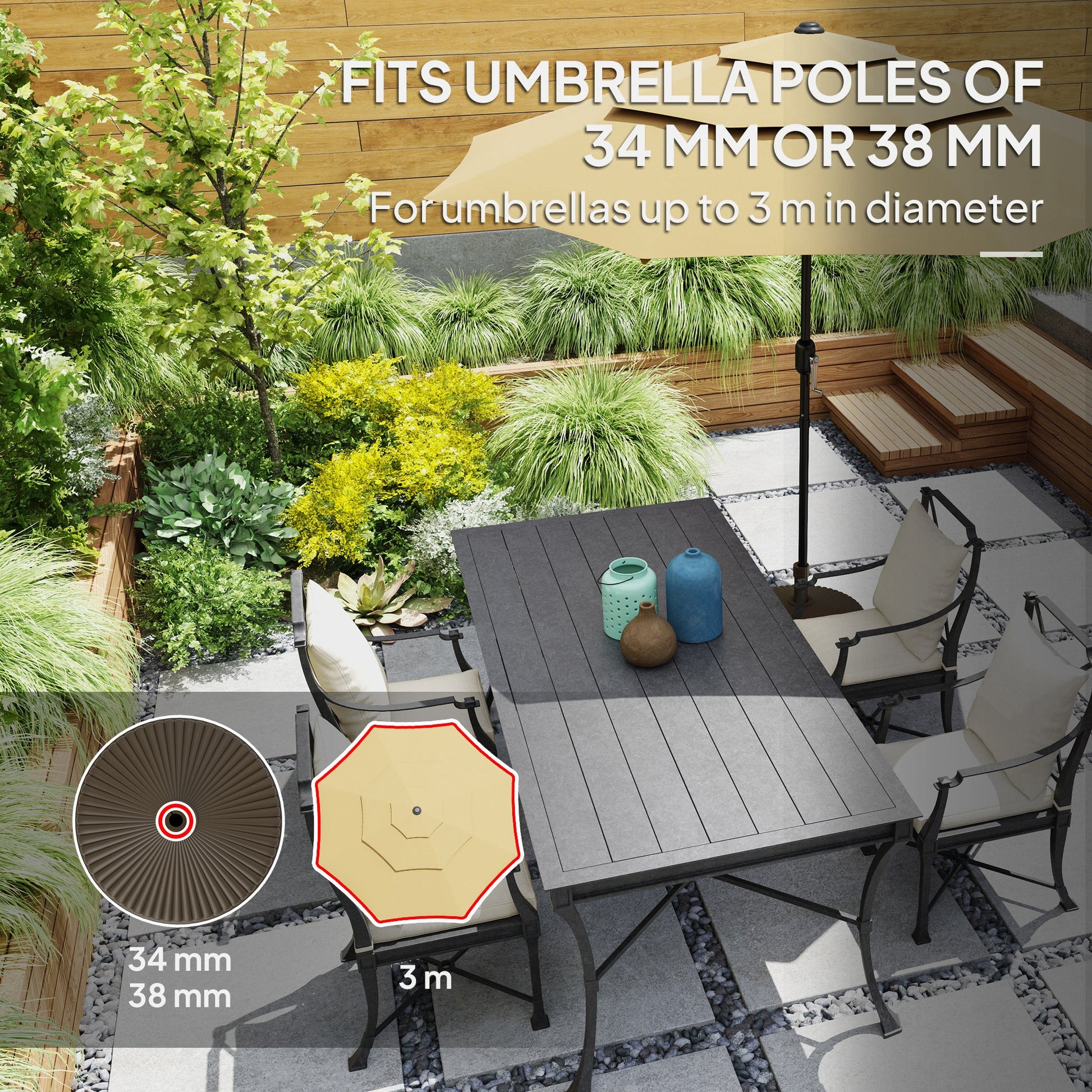 Garden Parasol Base Holder, 28kg Sand Filled, 23kg Water Filled, Sun Umbrella Base Outdoor Umbrella Stand Weight, Brown