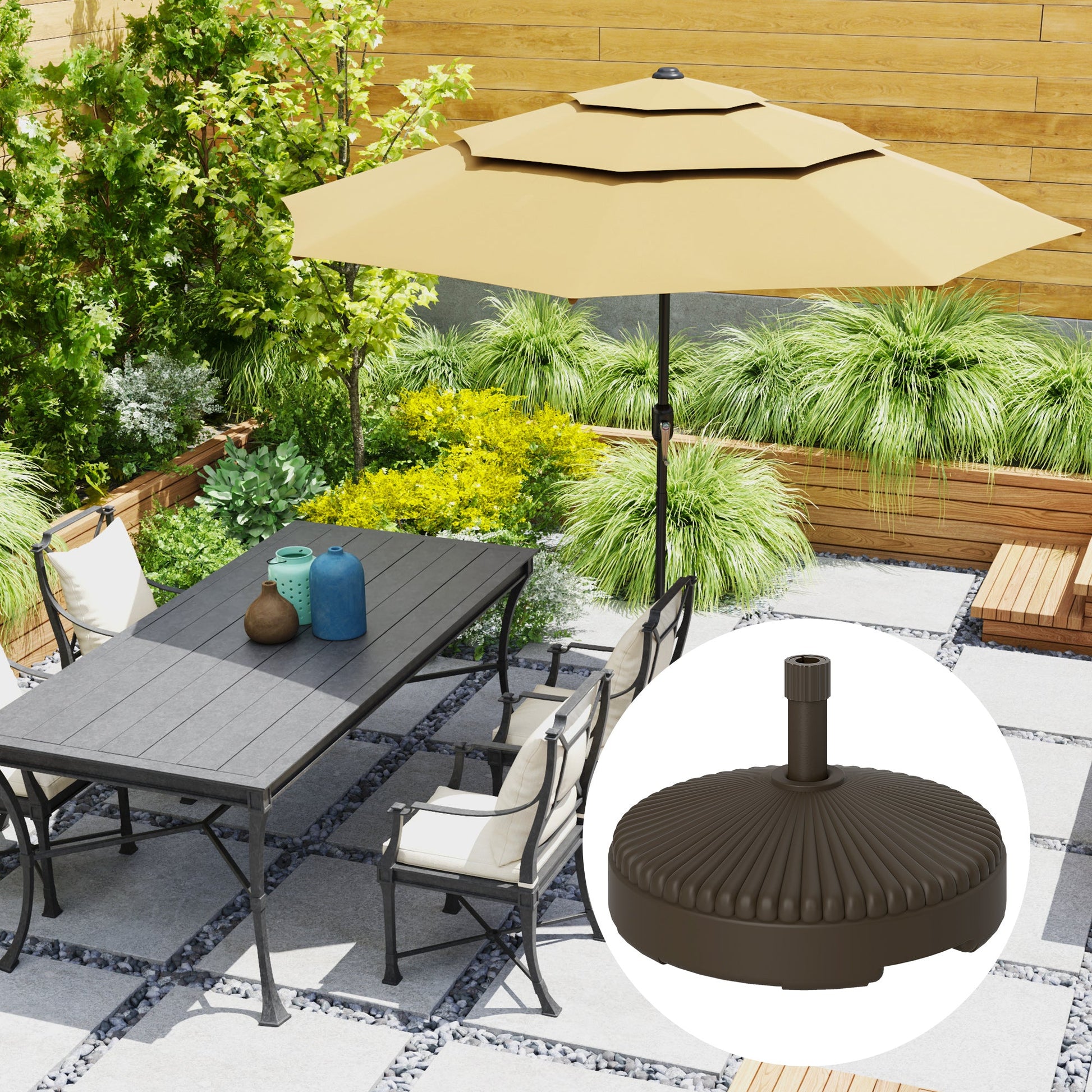 Garden Parasol Base Holder, 28kg Sand Filled, 23kg Water Filled, Sun Umbrella Base Outdoor Umbrella Stand Weight, Brown