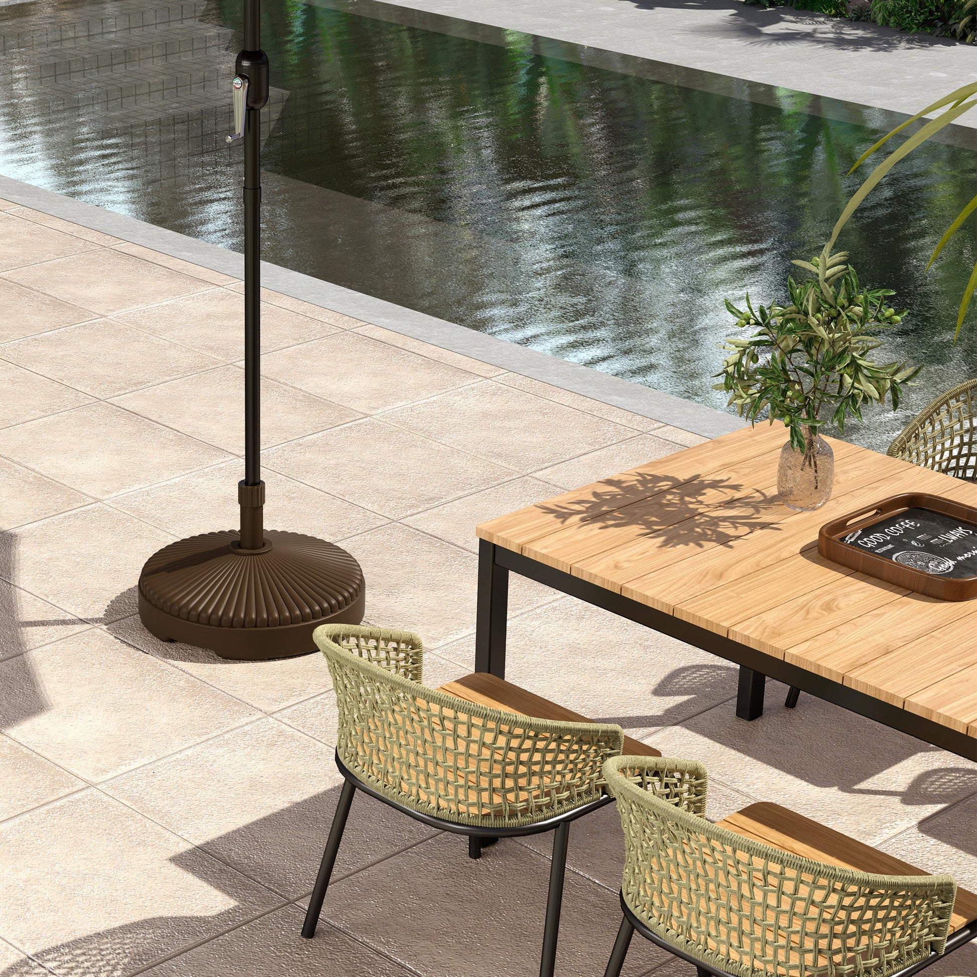 Garden Parasol Base Holder, 28kg Sand Filled, 23kg Water Filled, Sun Umbrella Base Outdoor Umbrella Stand Weight, Brown