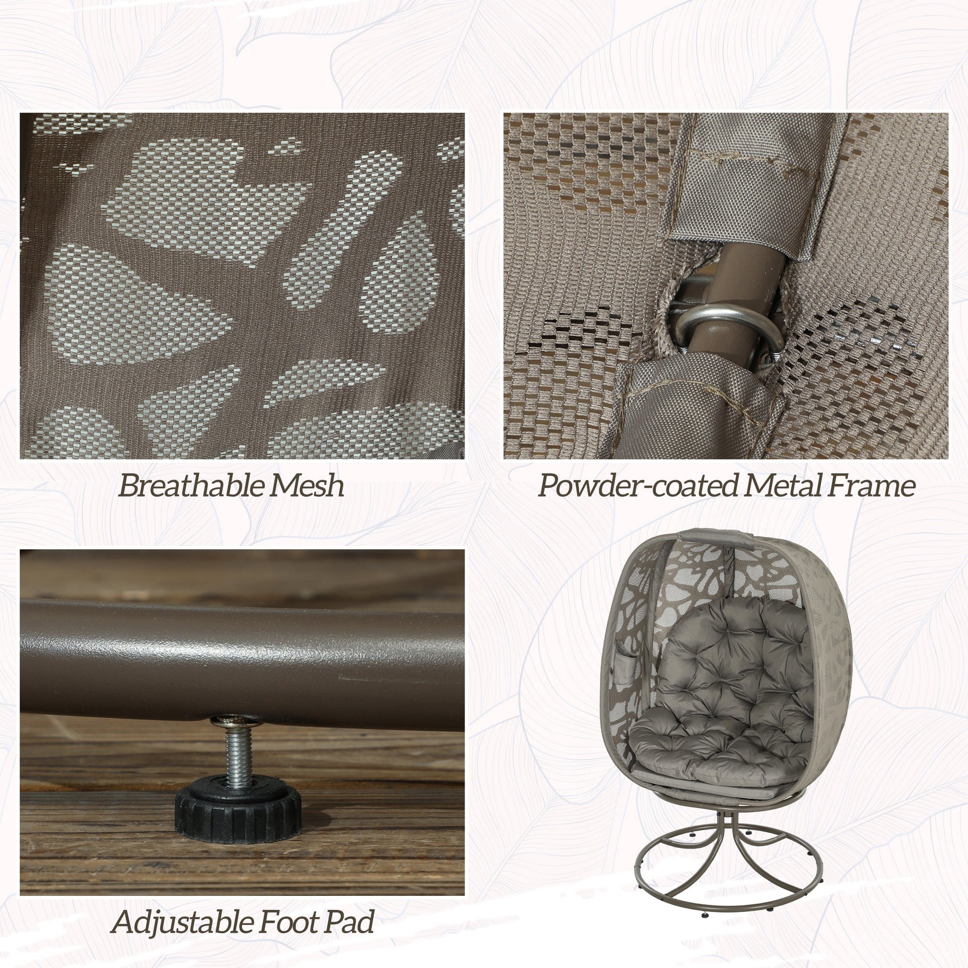 Swivel Egg Chair with Cushions, Foldable Basket Seat and Metal Frame, Indoor Outdoor Lounge Chair for Balcony, Poolside, Patio and Living Room, Sand Brown