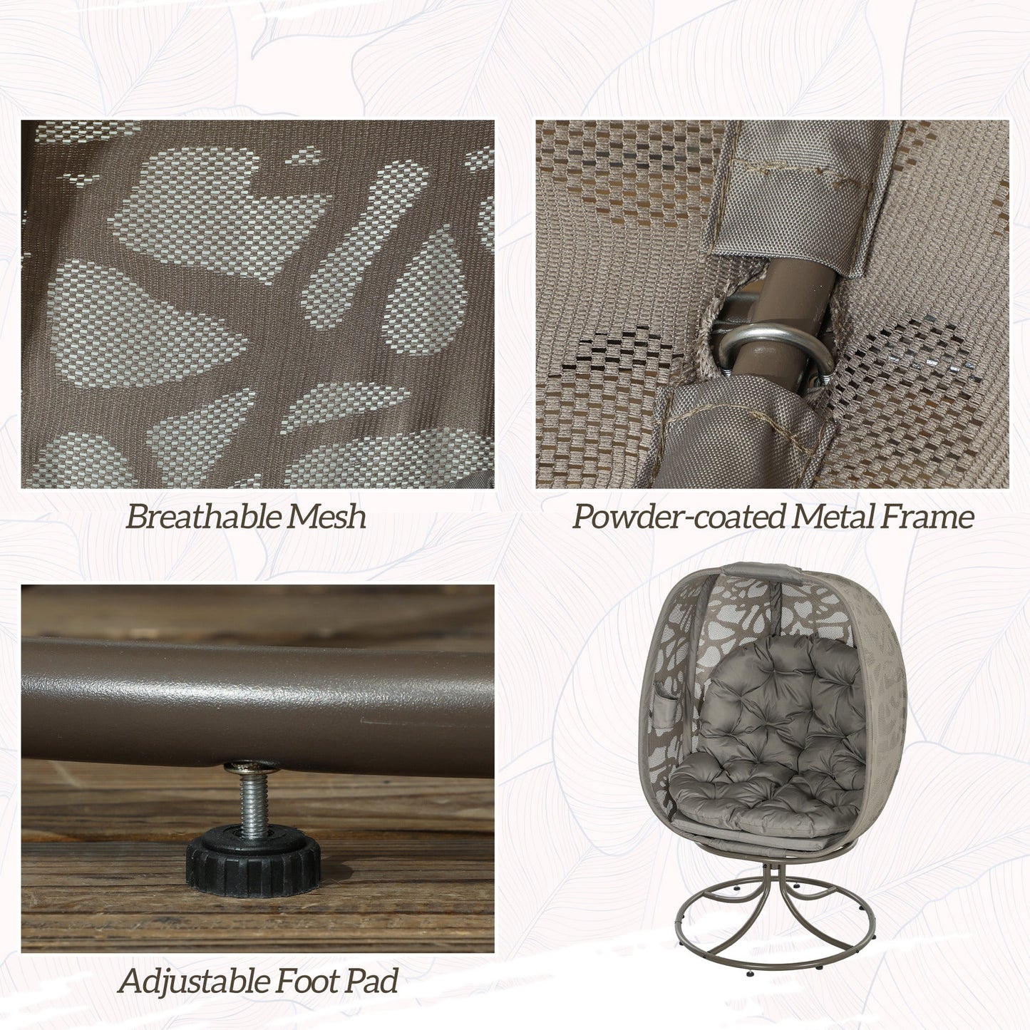 Swivel Egg Chair with Cushions, Foldable Basket Seat and Metal Frame, Indoor Outdoor Lounge Chair for Balcony, Poolside, Patio and Living Room, Sand Brown