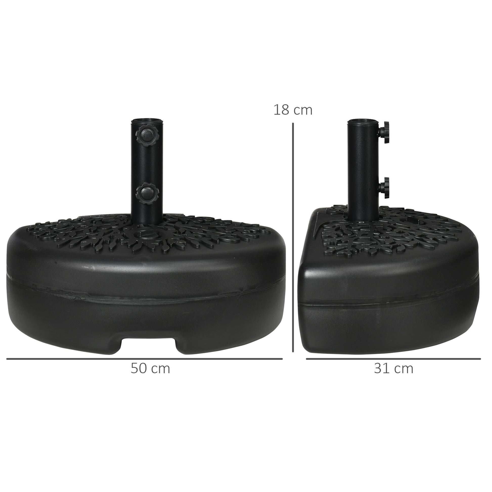Half Round Umbrella Base, Half Patio Parasol Stand Holder for Deck, Garden, 18 kg Capacity Water or 21 kg Capacity Sand, Fit 3.8 cm or 4.8 cm Pole, Black