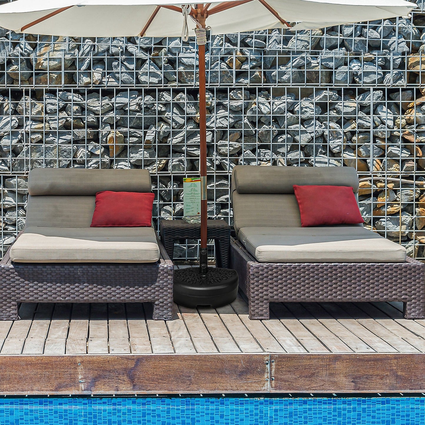 Half Round Umbrella Base, Half Patio Parasol Stand Holder for Deck, Garden, 18 kg Capacity Water or 21 kg Capacity Sand, Fit 3.8 cm or 4.8 cm Pole, Black