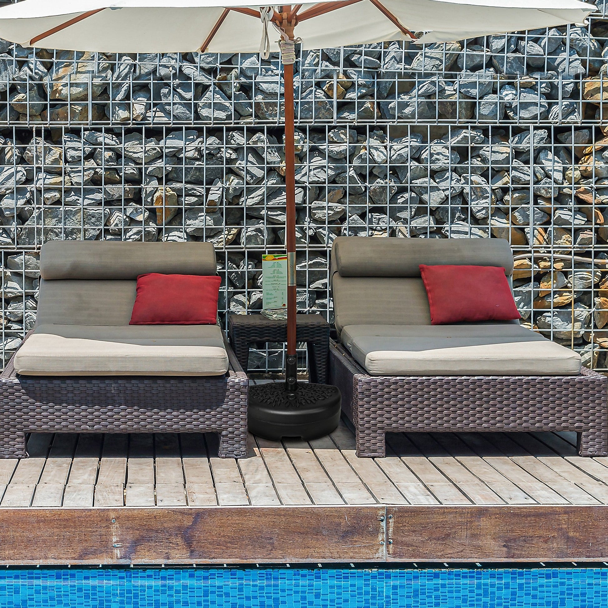 Half Round Umbrella Base, Half Patio Parasol Stand Holder for Deck, Garden, 18 kg Capacity Water or 21 kg Capacity Sand, Fit 3.8 cm or 4.8 cm Pole, Black