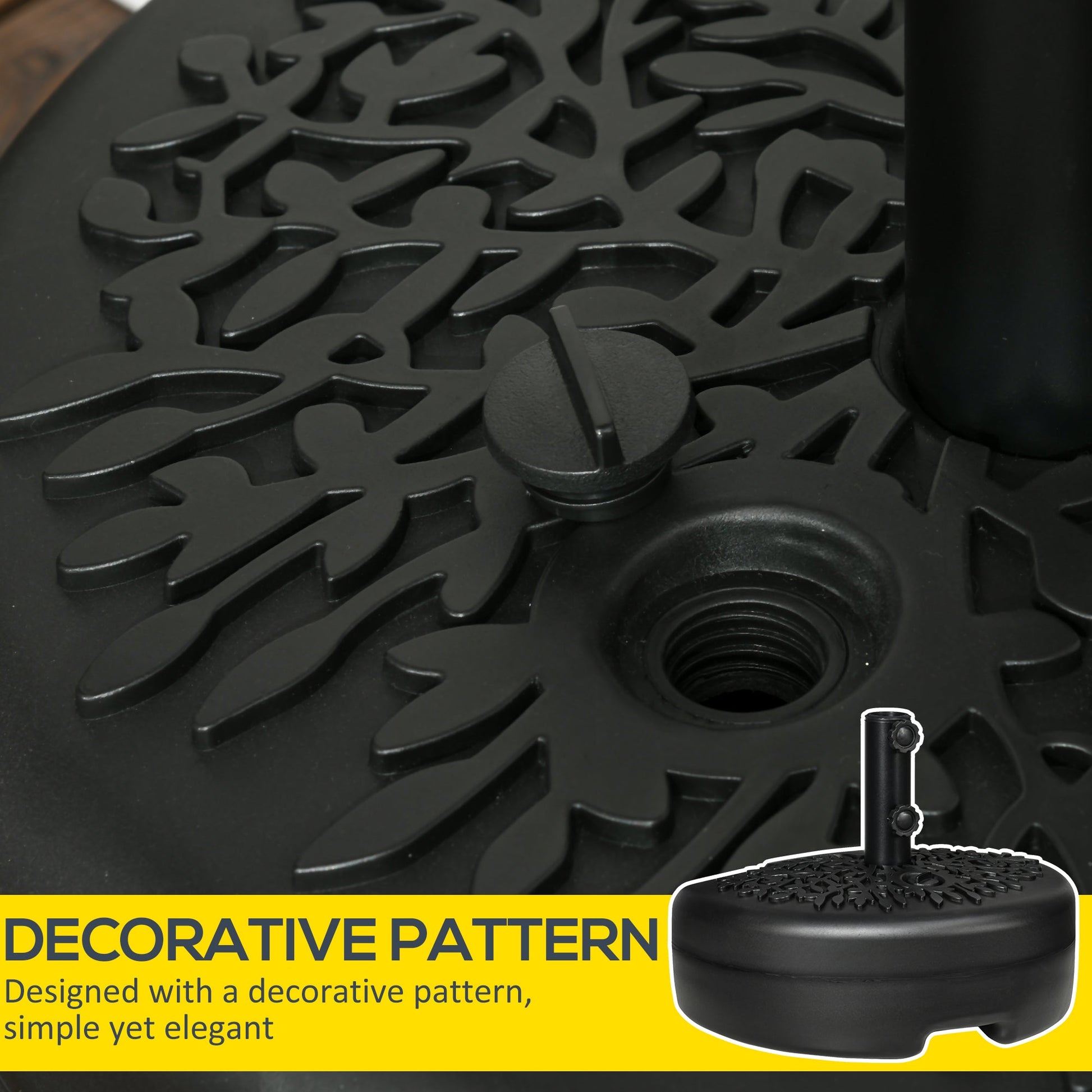 Half Round Umbrella Base, Half Patio Parasol Stand Holder for Deck, Garden, 18 kg Capacity Water or 21 kg Capacity Sand, Fit 3.8 cm or 4.8 cm Pole, Black