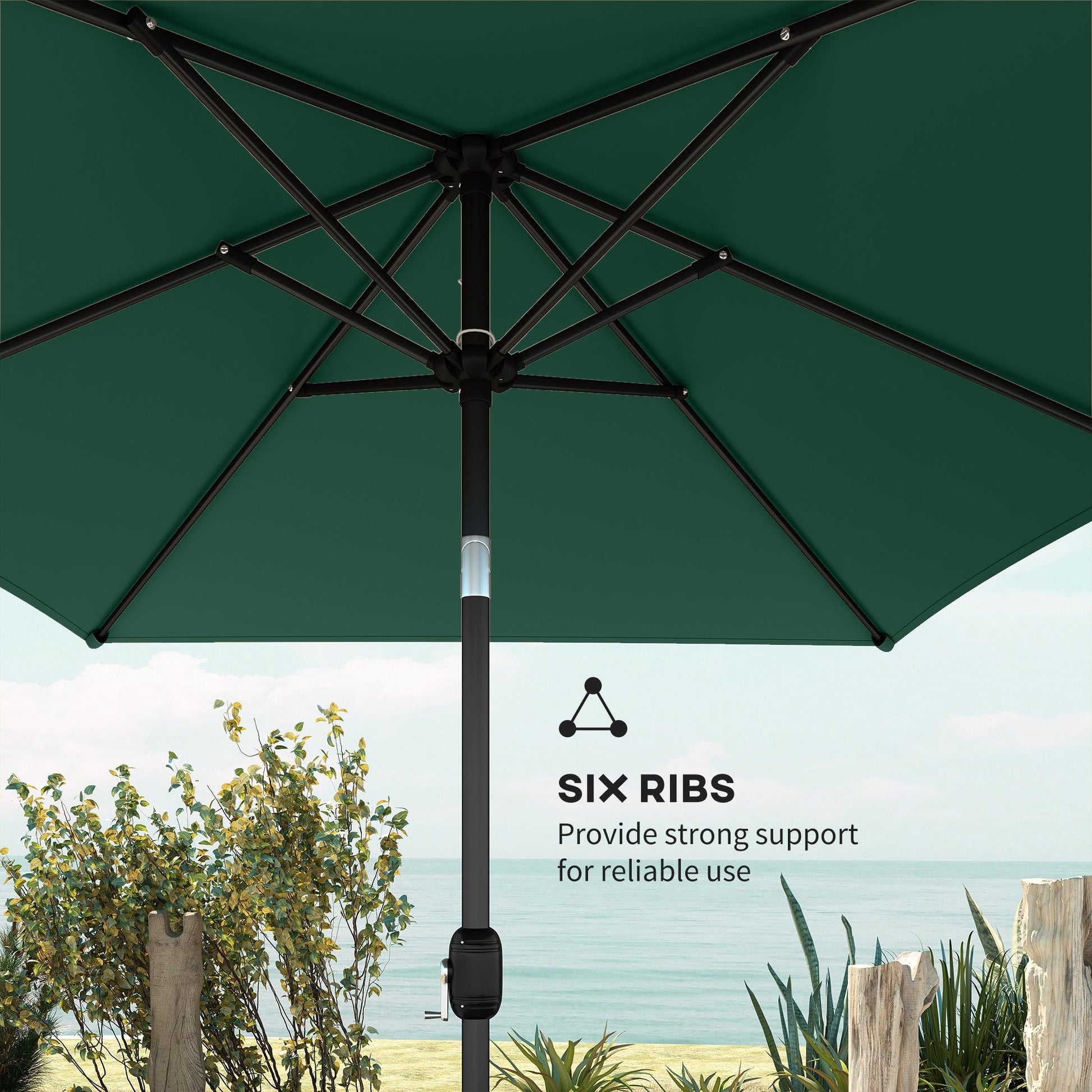 3x2m Garden Parasol, Parasol Umbrella with Crank Handle, Tilt Function, Polyester Canopy, Outdoor Table Umbrella for Patio, Garden, Green