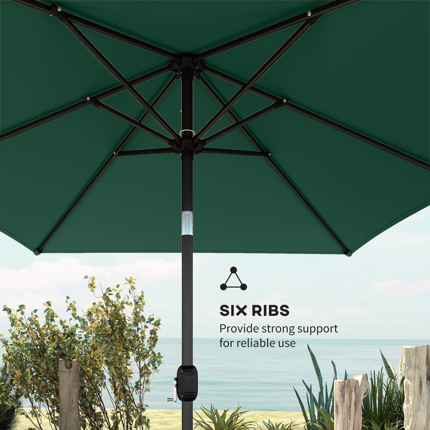 3x2m Garden Parasol, Parasol Umbrella with Crank Handle, Tilt Function, Polyester Canopy, Outdoor Table Umbrella for Patio, Garden, Green