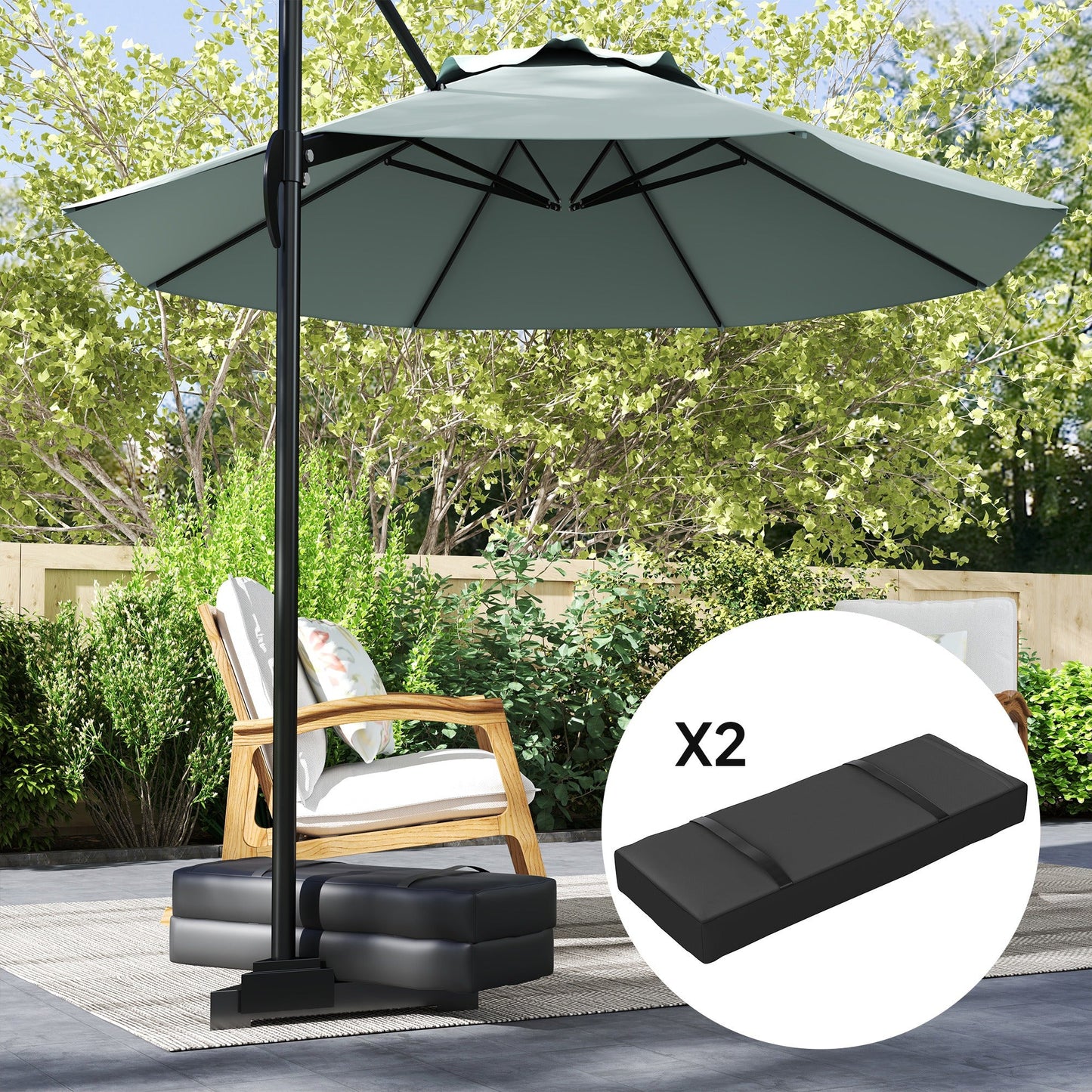 Parasol Weights Set of 2, Parasol Base Weights Bags, 25kg Fillable Sandbag Weights with Handles, Cantilever Umbrella Base Weights, Black