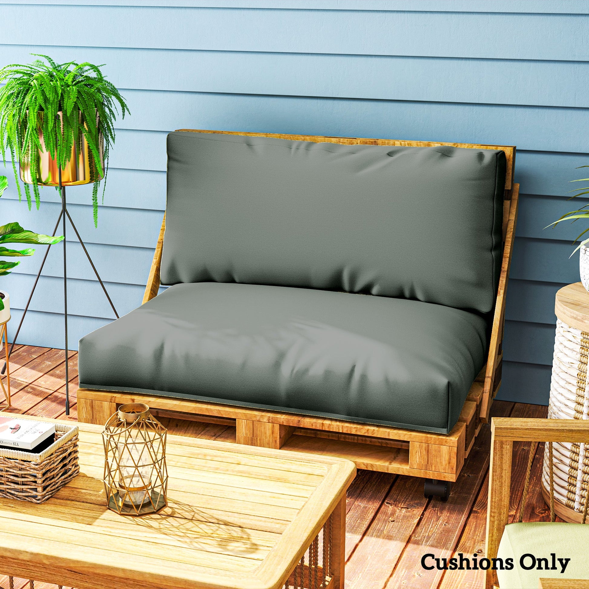 2 Seater Pallet Furniture Cushions Pallet Cushions, UPF20+ 220gsm Fabric, 20 cm Thick Outdoor Seat Pads, Charcoal Grey