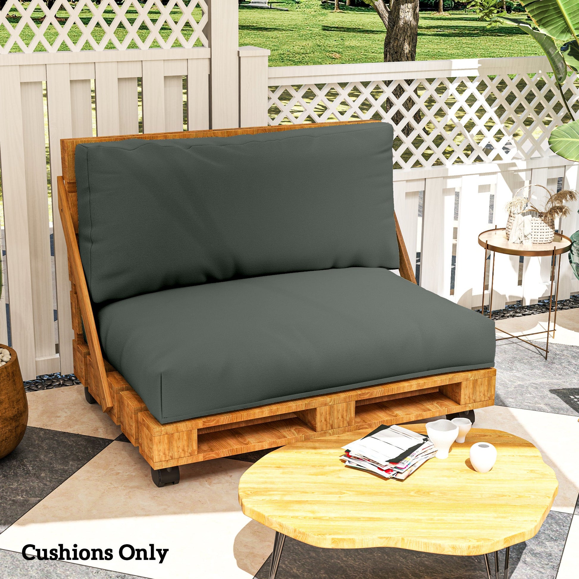 2 Seater Pallet Furniture Cushions Pallet Cushions, UPF20+ 220gsm Fabric, 20 cm Thick Outdoor Seat Pads, Charcoal Grey