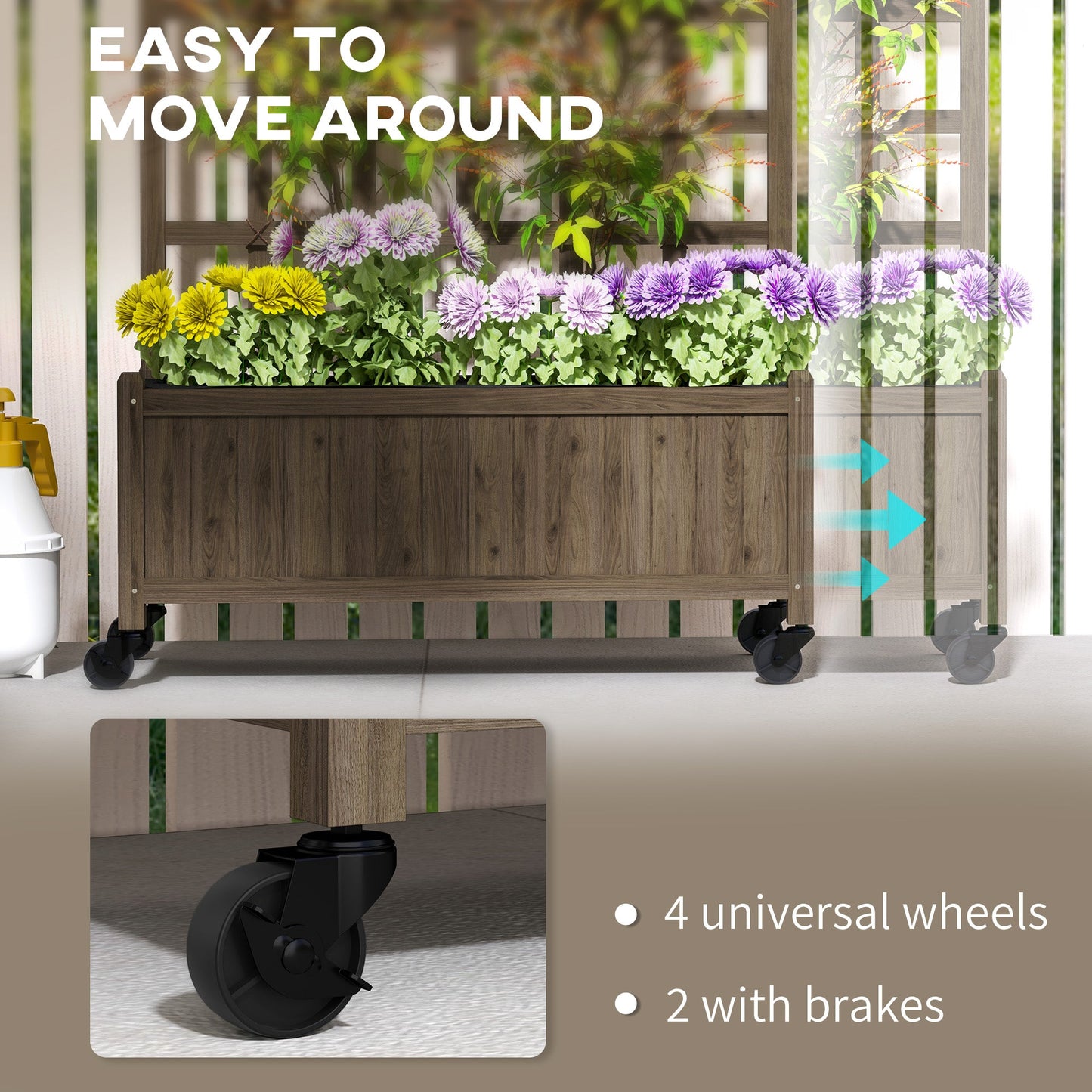Wooden Trellis Planter, Raised Beds for Garden with Wheels and Drainage Holes, Privacy Screen Planter Box to Grow Vegetables, Herbs and Flowers for Garden, Patio, Deck, Brown