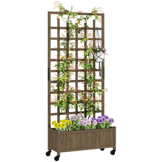 Wooden Trellis Planter, Raised Beds for Garden with Wheels and Drainage Holes, Privacy Screen Planter Box to Grow Vegetables, Herbs and Flowers for Garden, Patio, Deck, Brown
