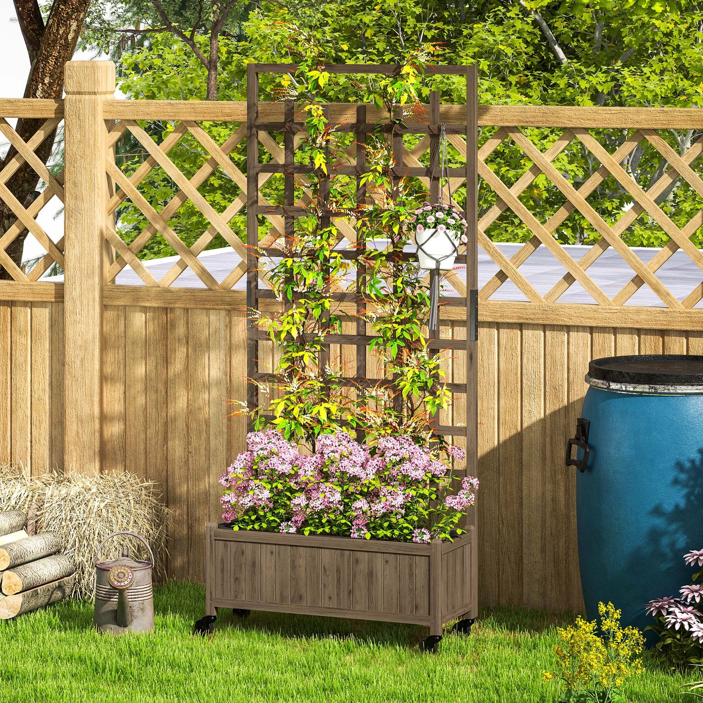 Wooden Trellis Planter, Raised Beds for Garden with Wheels and Drainage Holes, Privacy Screen Planter Box to Grow Vegetables, Herbs and Flowers for Garden, Patio, Deck, Brown