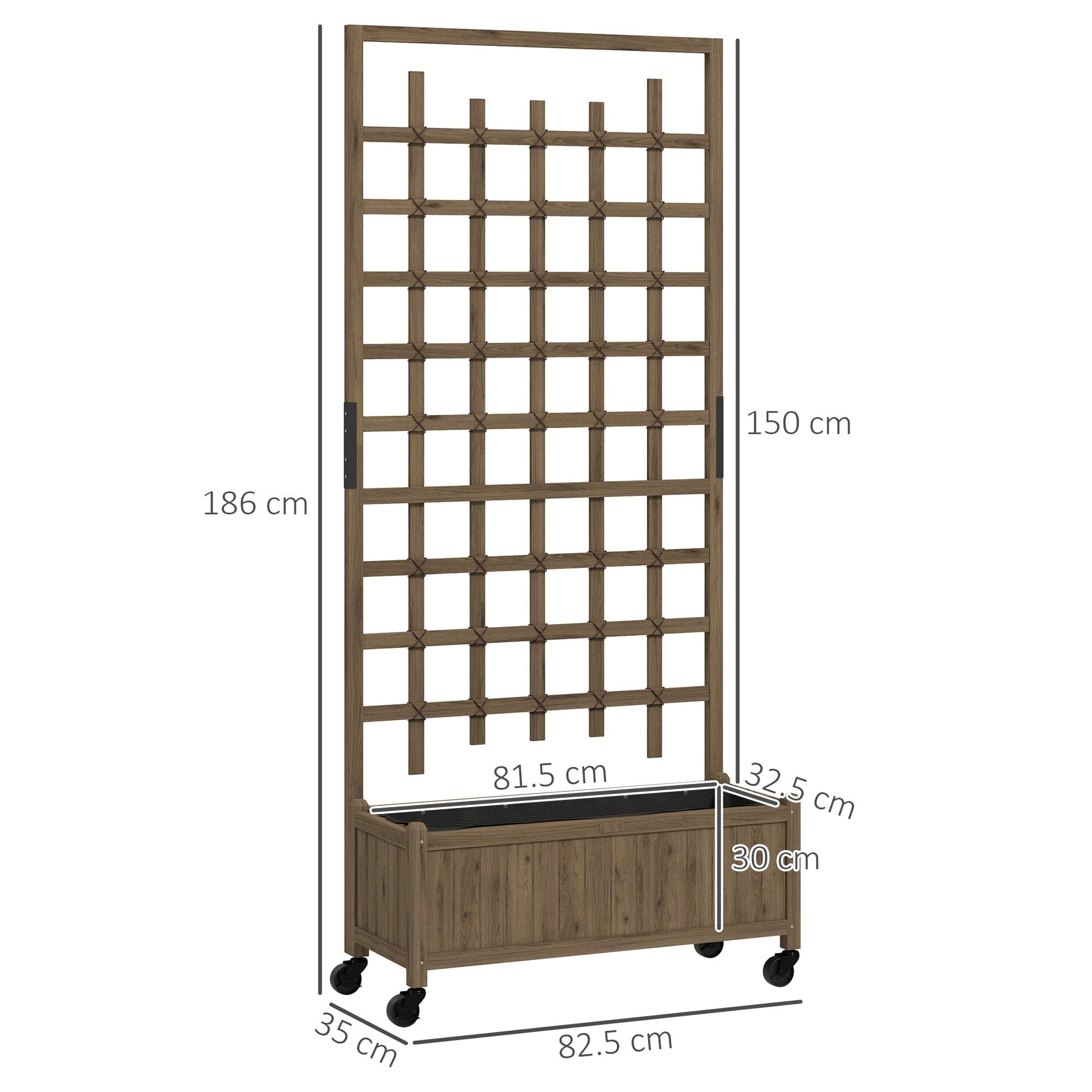 Wooden Trellis Planter, Raised Beds for Garden with Wheels and Drainage Holes, Privacy Screen Planter Box to Grow Vegetables, Herbs and Flowers for Garden, Patio, Deck, Brown
