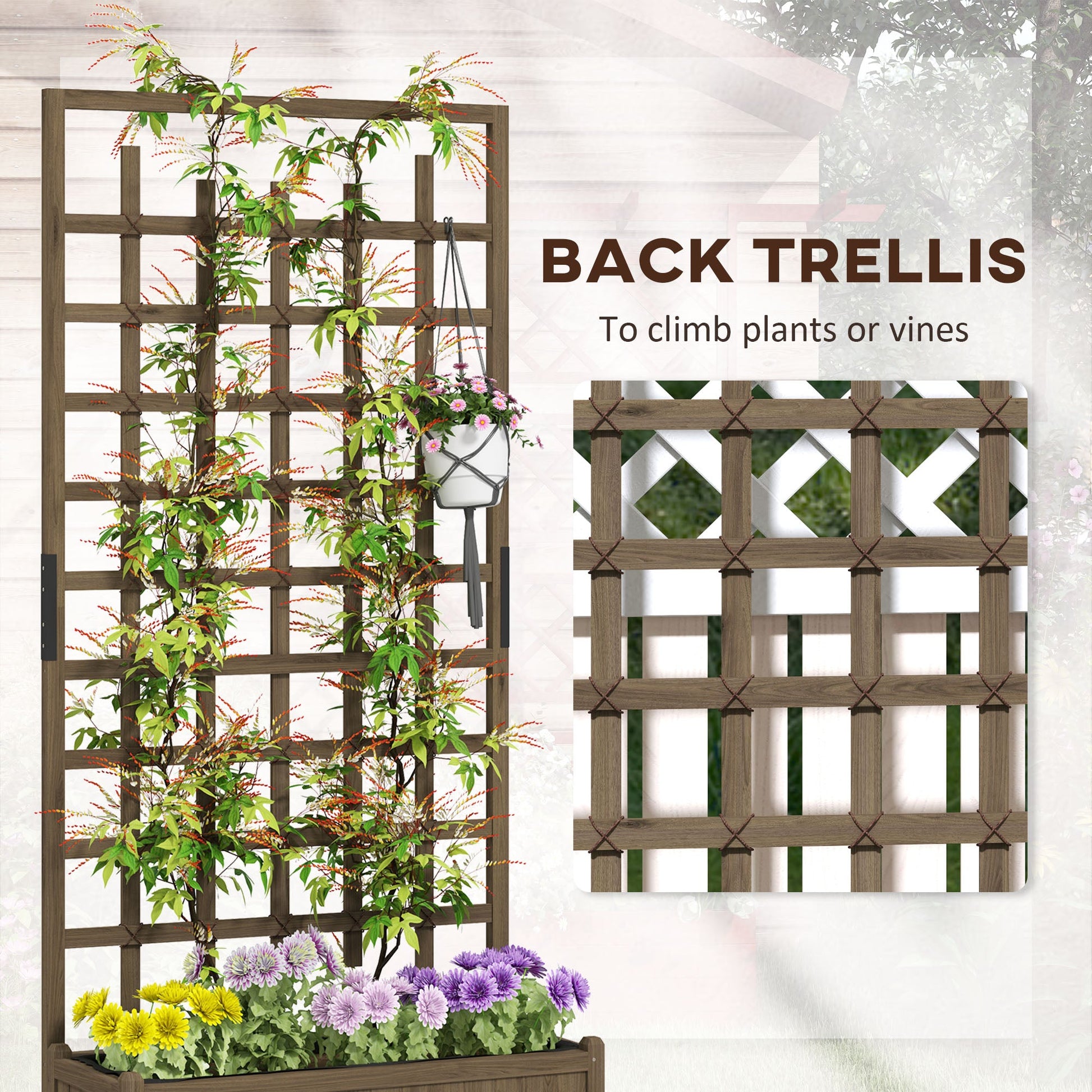 Wooden Trellis Planter, Raised Beds for Garden with Wheels and Drainage Holes, Privacy Screen Planter Box to Grow Vegetables, Herbs and Flowers for Garden, Patio, Deck, Brown