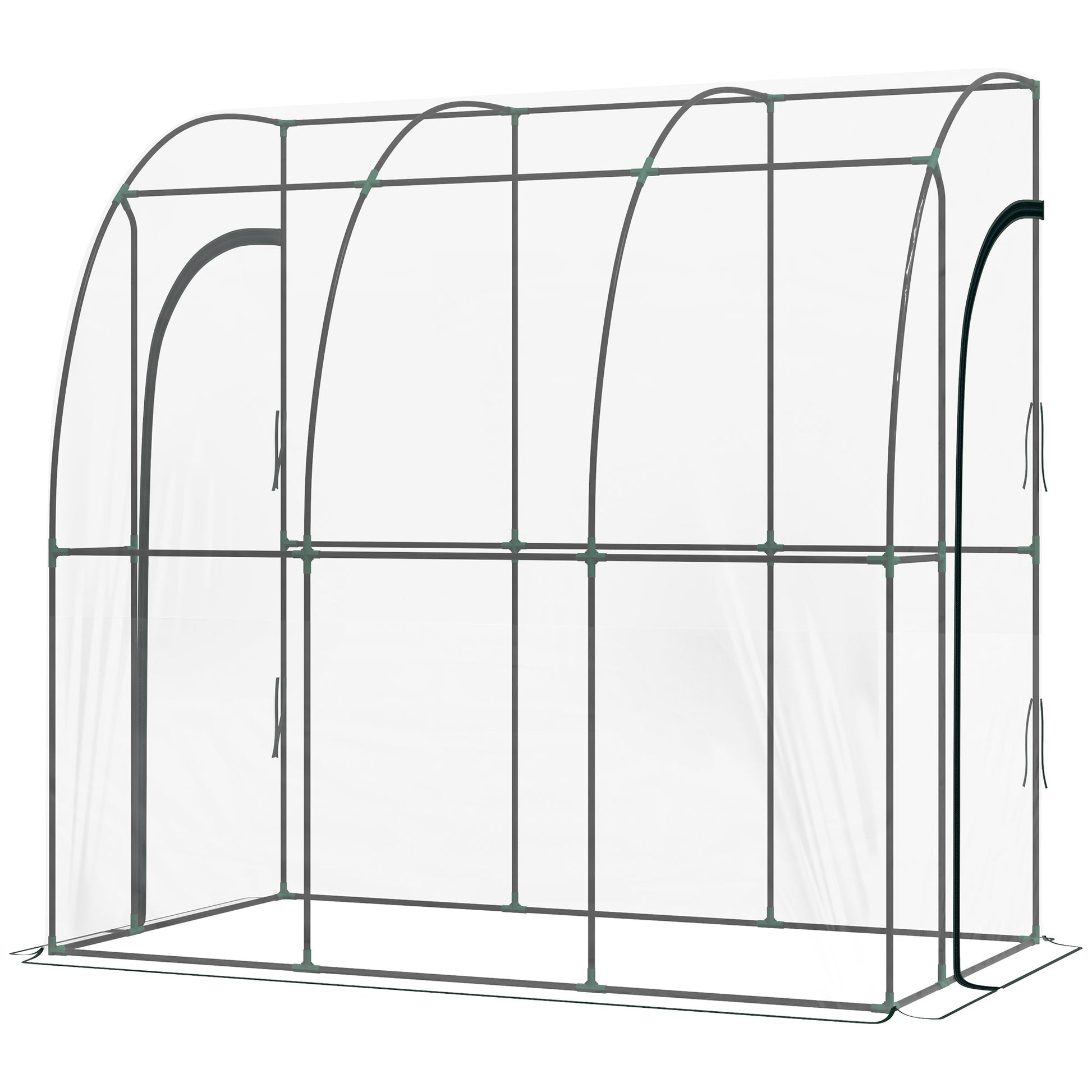 Walk-In Greenhouse with Zipped Roll Up Doors, Lean-to Small Greenhouse with Plastic Cover and Sloping Top for Flowers, Vegetables and Herbs, 214cm x 118cm x 212cm, Clear