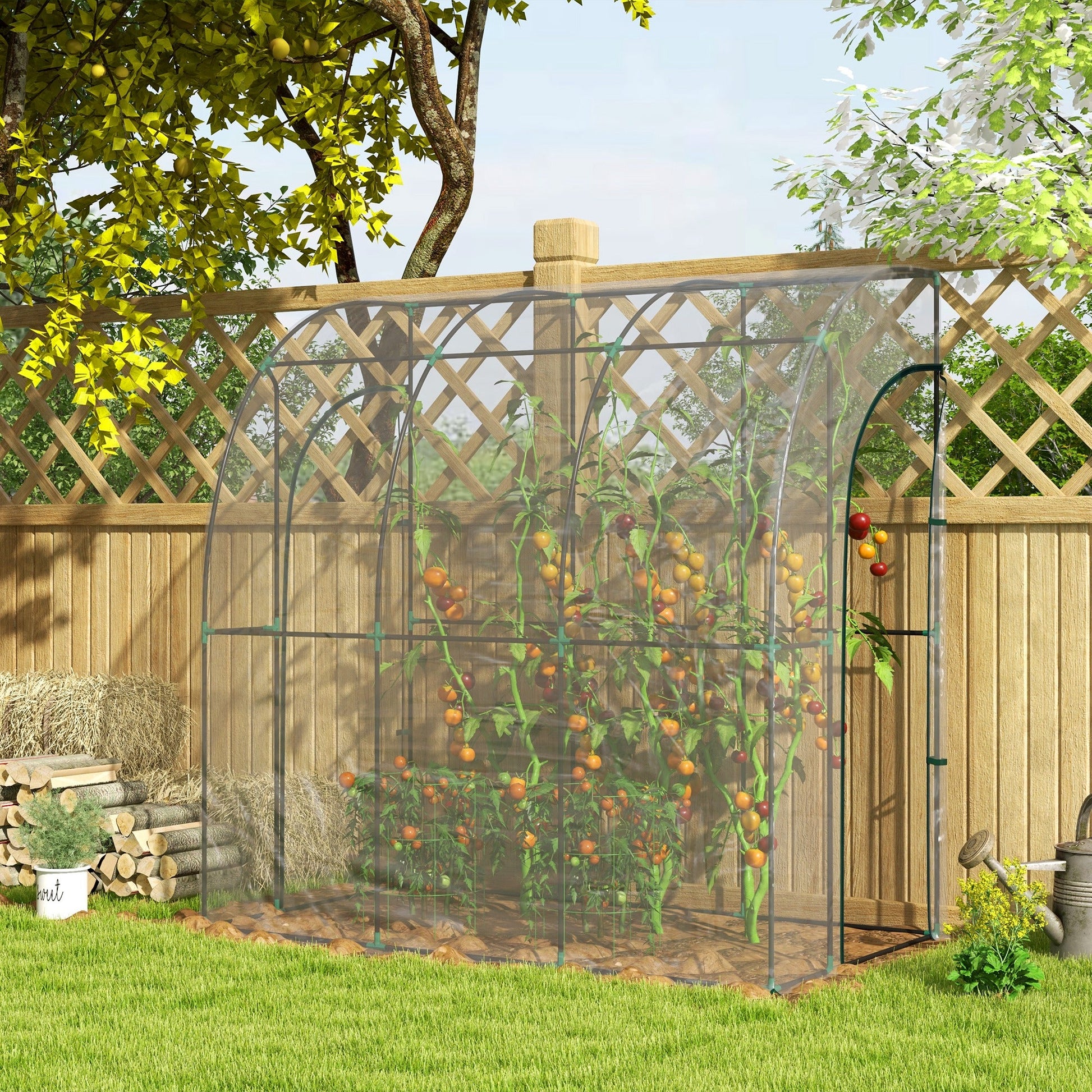 Walk-In Greenhouse with Zipped Roll Up Doors, Lean-to Small Greenhouse with Plastic Cover and Sloping Top for Flowers, Vegetables and Herbs, 214cm x 118cm x 212cm, Clear