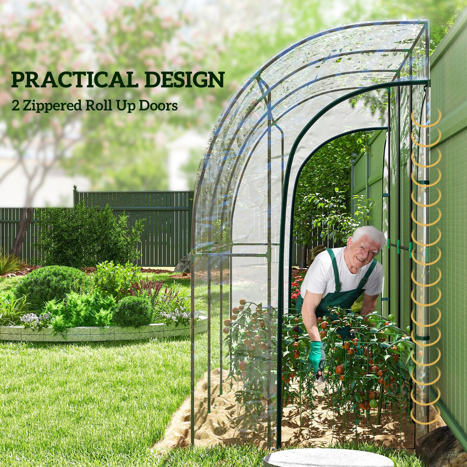 Walk-In Greenhouse with Zipped Roll Up Doors, Lean-to Small Greenhouse with Plastic Cover and Sloping Top for Flowers, Vegetables and Herbs, 214cm x 118cm x 212cm, Clear