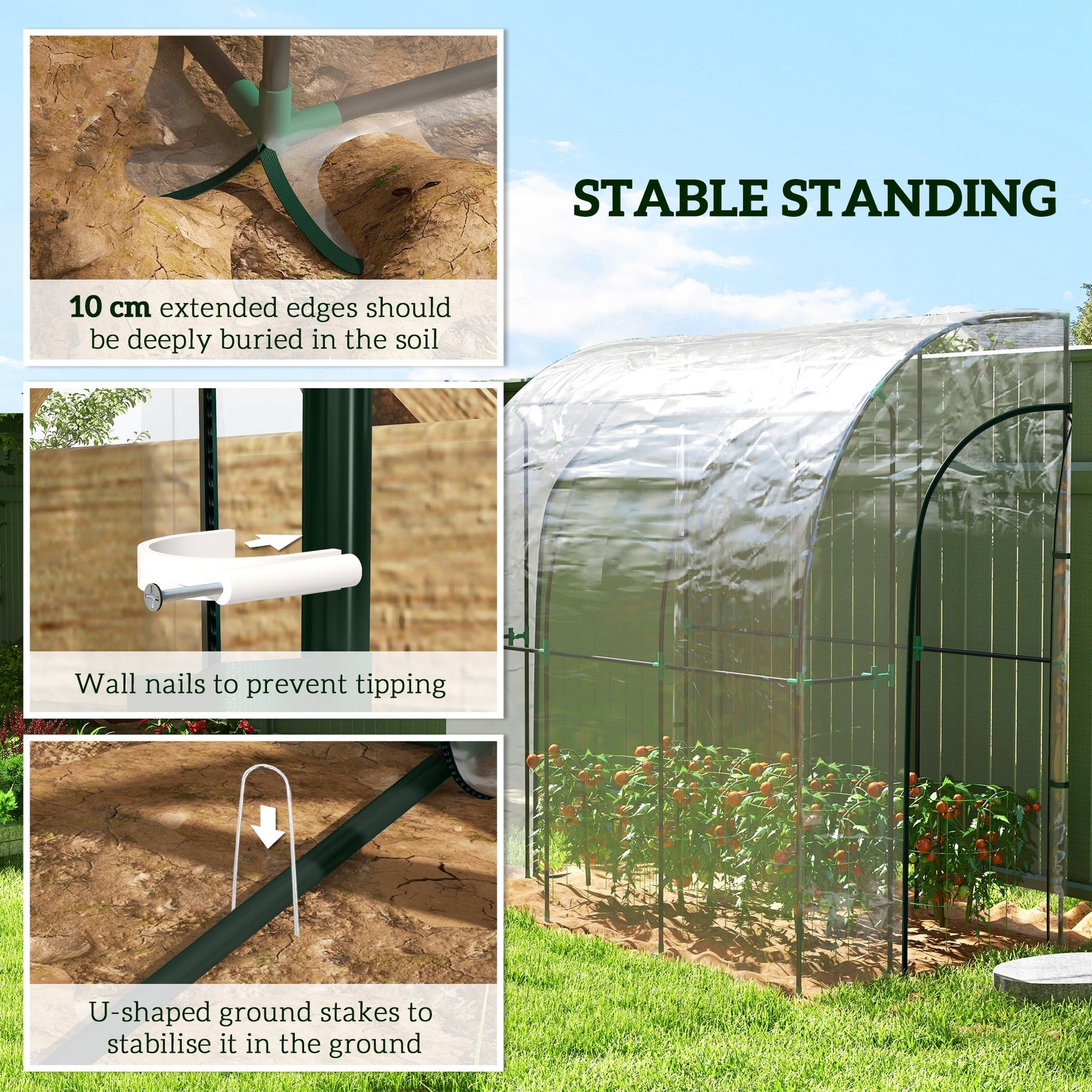 Walk-In Greenhouse with Zipped Roll Up Doors, Lean-to Small Greenhouse with Plastic Cover and Sloping Top for Flowers, Vegetables and Herbs, 214cm x 118cm x 212cm, Clear