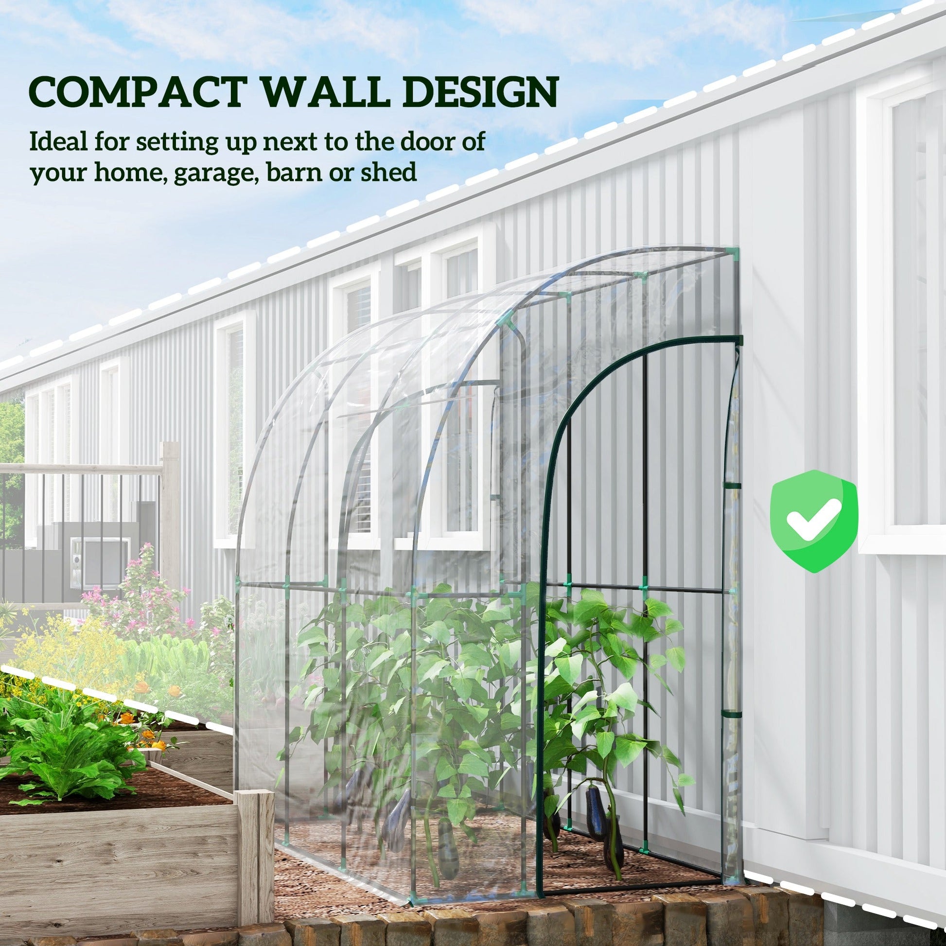 Walk-In Greenhouse with Zipped Roll Up Doors, Lean-to Small Greenhouse with Plastic Cover and Sloping Top for Flowers, Vegetables and Herbs, 214cm x 118cm x 212cm, Clear
