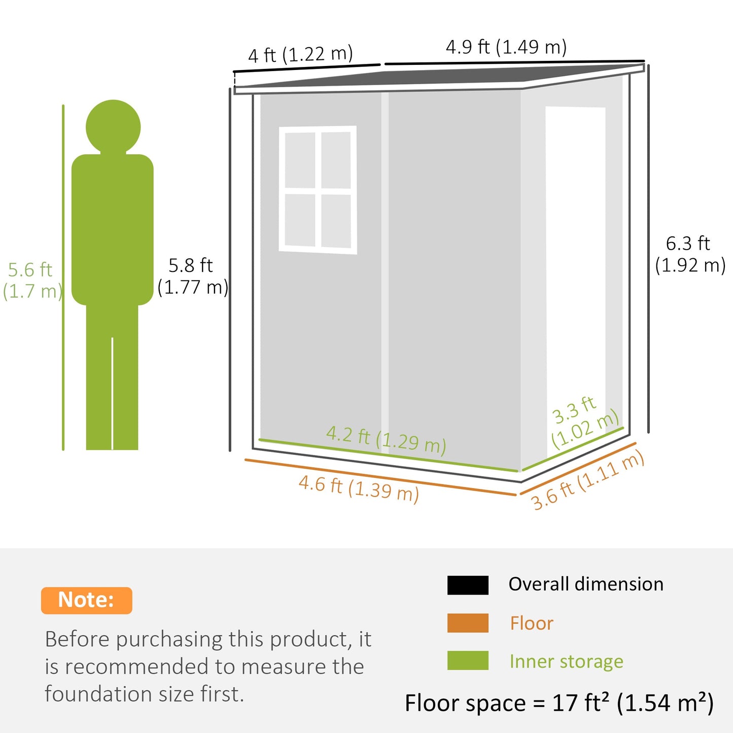 4 x 5FT Plastic Garden Shed with Floor, Lean to Outdoor Storage Shed, Lockable Tool Storage House with Window, Vent and Plastic Roof, Black