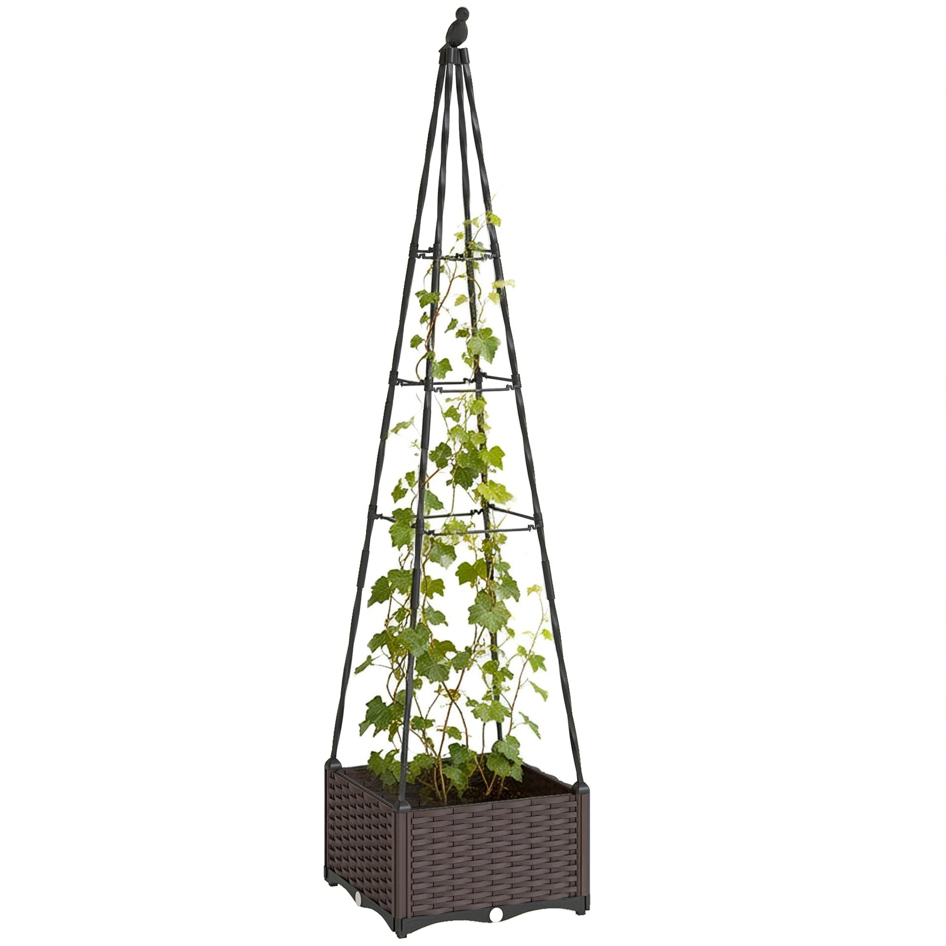 Raised Bed for Garden, Raised Garden Bed Planter Box with Trellis and Self Watering, Tomato Cage with Drainage Holes and Plugs for Climbing Plants Flowers Vegetable Herbs, 40 x 40 x 175 cm