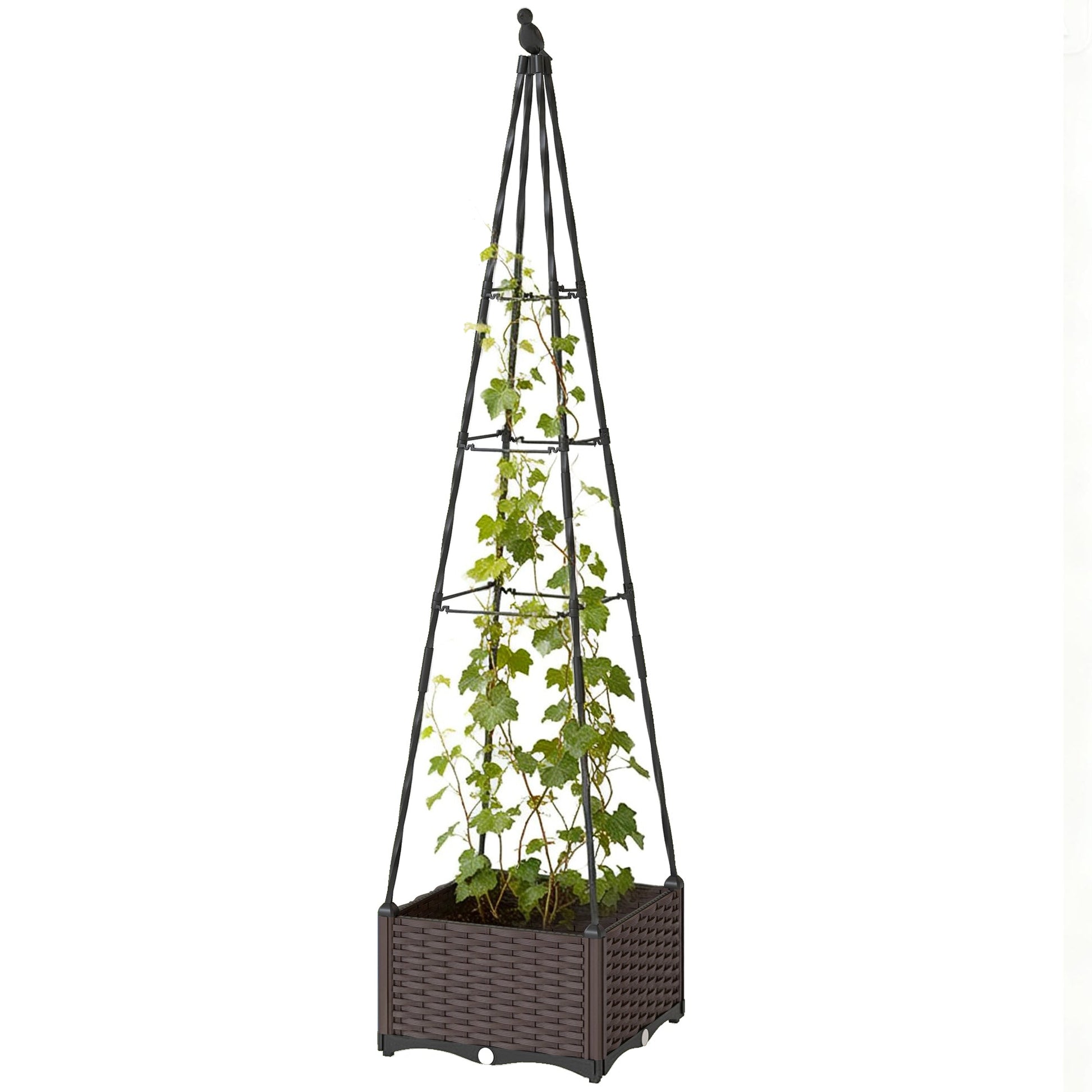 Raised Bed for Garden, Raised Garden Bed Planter Box with Trellis and Self Watering, Tomato Cage with Drainage Holes and Plugs for Climbing Plants Flowers Vegetable Herbs, 40 x 40 x 175 cm