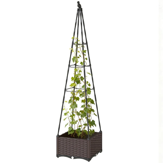 Raised Bed for Garden, Raised Garden Bed Planter Box with Trellis and Self Watering, Tomato Cage with Drainage Holes and Plugs for Climbing Plants Flowers Vegetable Herbs, 40 x 40 x 175 cm