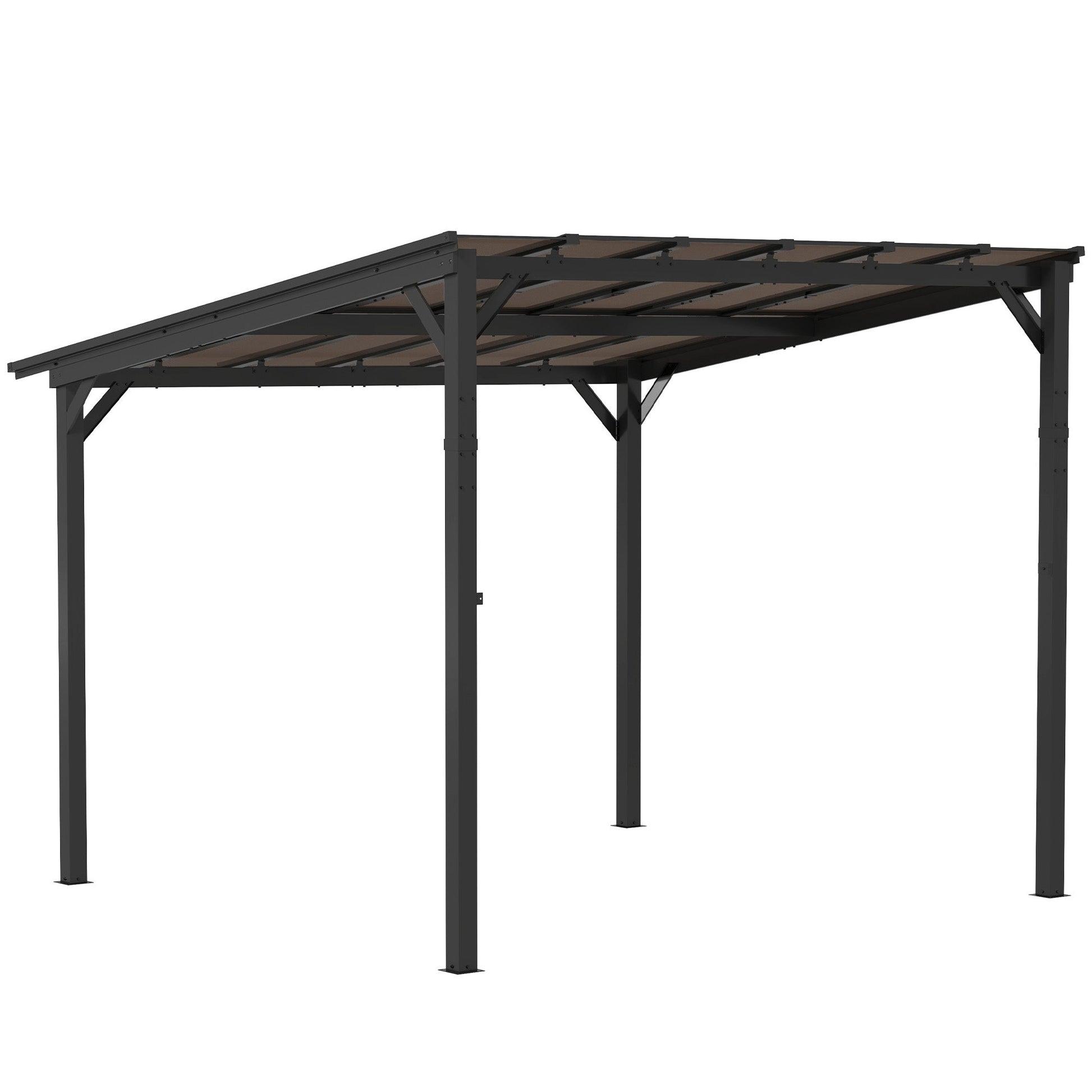 3 x 3(m) Metal Pergola with UPF 50+ and Waterproof Polycarbonate Roof, Wall-Mounted or Free Standing Garden Gazebo, Wind-resistant Outdoor Sun Shade, Dark Grey