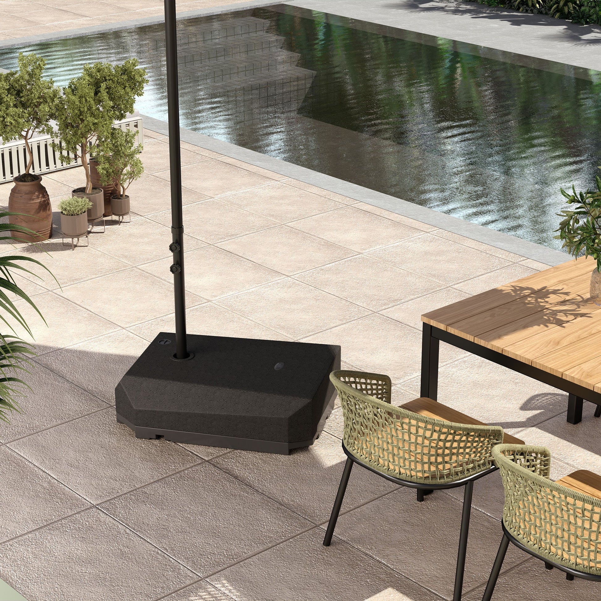90kg Cantilever Parasol Base with Wheels, Water and Sand Filled Umbrella Stand Weights for Garden Banana Parasol with T-shaped Cross Base and Handle, Black