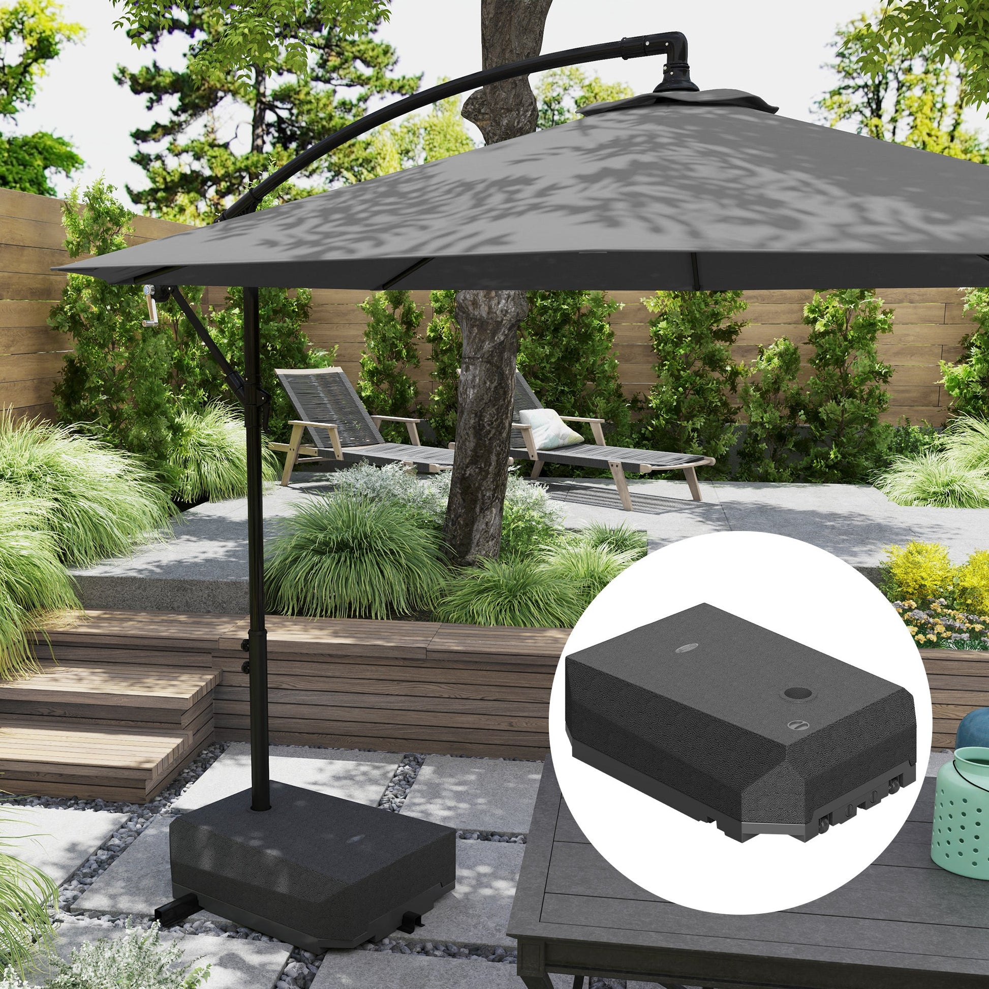 90kg Cantilever Parasol Base with Wheels, Water and Sand Filled Umbrella Stand Weights for Garden Banana Parasol with T-shaped Cross Base and Handle, Black