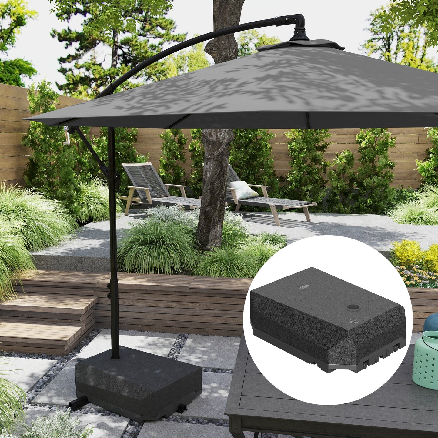 90kg Cantilever Parasol Base with Wheels, Water and Sand Filled Umbrella Stand Weights for Garden Banana Parasol with T-shaped Cross Base and Handle, Black