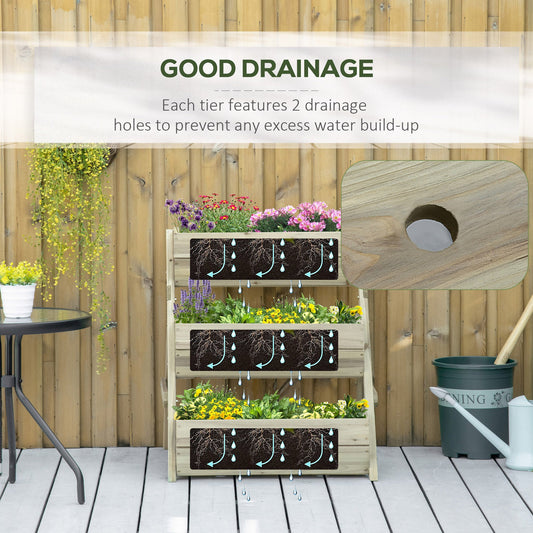 3 Tier 66L Raised Garden Bed Wooden Elevated Planter Box Kit for Flower, Vegetable, Herb, 65 x 75 x 76cm, Green