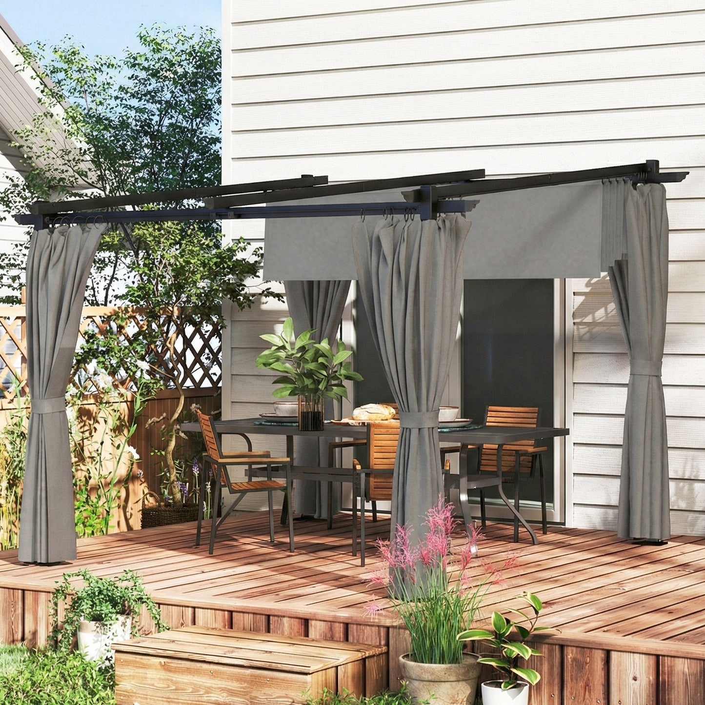 3 x 3(m) Metal Pergola with Retractable Roof and Sidewalls, Garden Gazebo UPF30+ Sun Shade Shelter for Outdoor, Patio, Deck, Light Grey