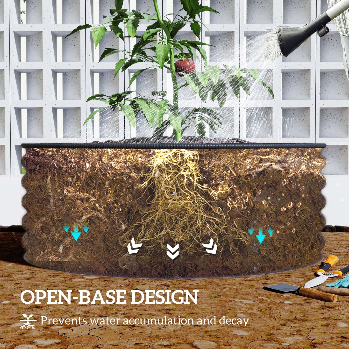 Galvanised Raised Garden Bed with Safety Edging, Outdoor Raised Planter Box with Gloves and Open Bottom, Metal Raised Bed for Flowers, Vegetables and Herbs, 120 x 120 x 43cm, Cream White