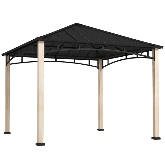 3 x 3(m) Hardtop Gazebo Canopy with Galvanised Metal Roof, Garden Gazebo Permanent Pavilion with Wood Grain Strong Columns and Top Hook for Patio, Deck