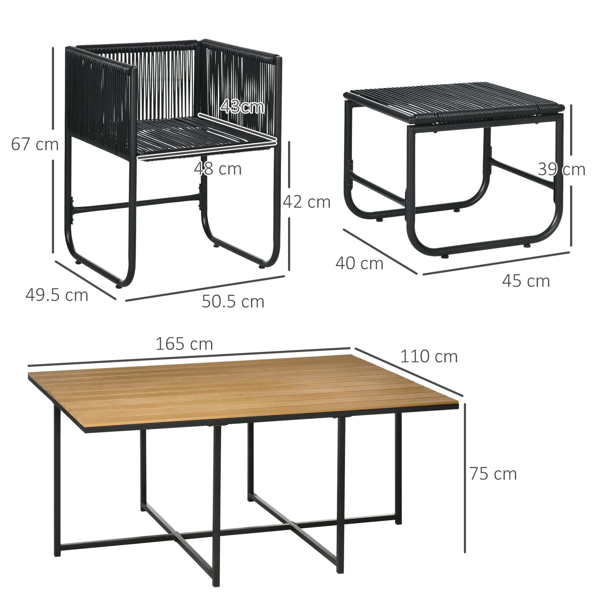 10 Seater Rattan Cube Garden Furniture Set, Rattan Dining Set with Cushions, Outdoor Dining Table and Chairs with 6 Armchairs, 4 Stools, Rectangular Wood Grain Plastic Top Table, Black