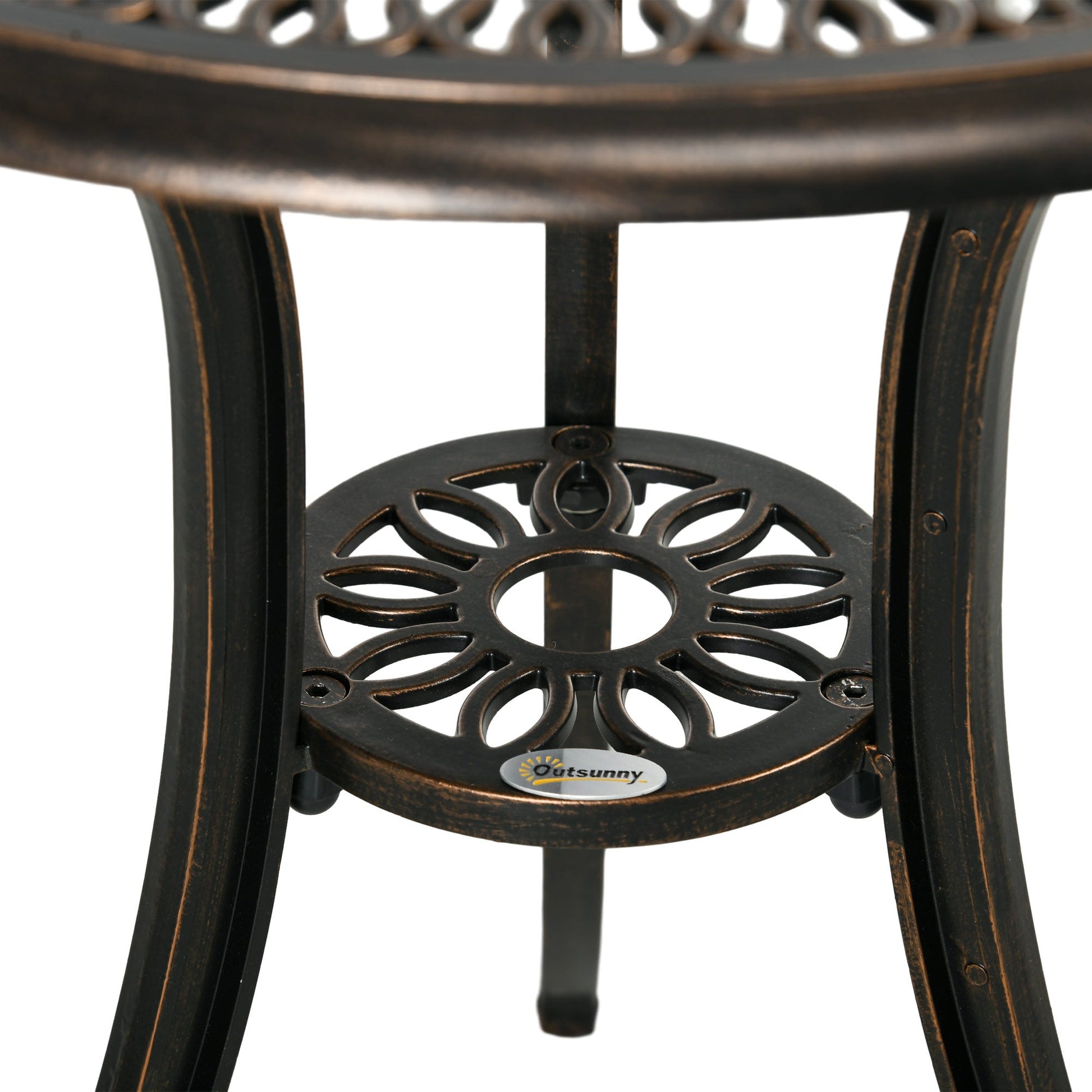 3 Piece Garden Bistro Set, Cast Aluminium Outdoor Furniture Set with Umbrella Hole for Balcony, Porch, Patio, Bronze Tone