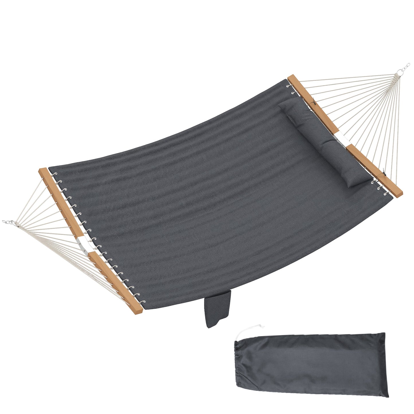 Double Hammock 2-Person with Pillow and Pad, Extra Large 200 x 140 cm, Load Capacity 200 kg, Swing Bed for Patio Porch Garden Lounging Outdoor and Indoor Grey