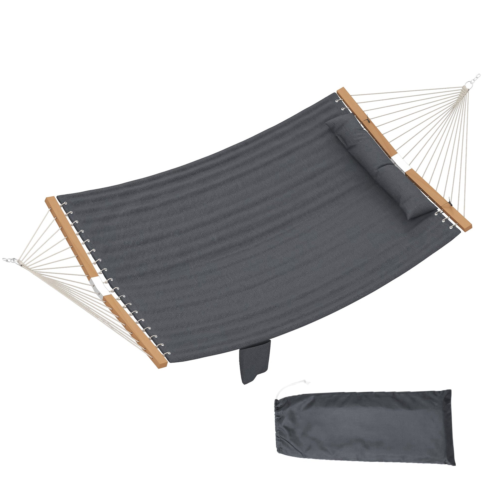 Double Hammock 2-Person with Pillow and Pad, Extra Large 200 x 140 cm, Load Capacity 200 kg, Swing Bed for Patio Porch Garden Lounging Outdoor and Indoor Grey